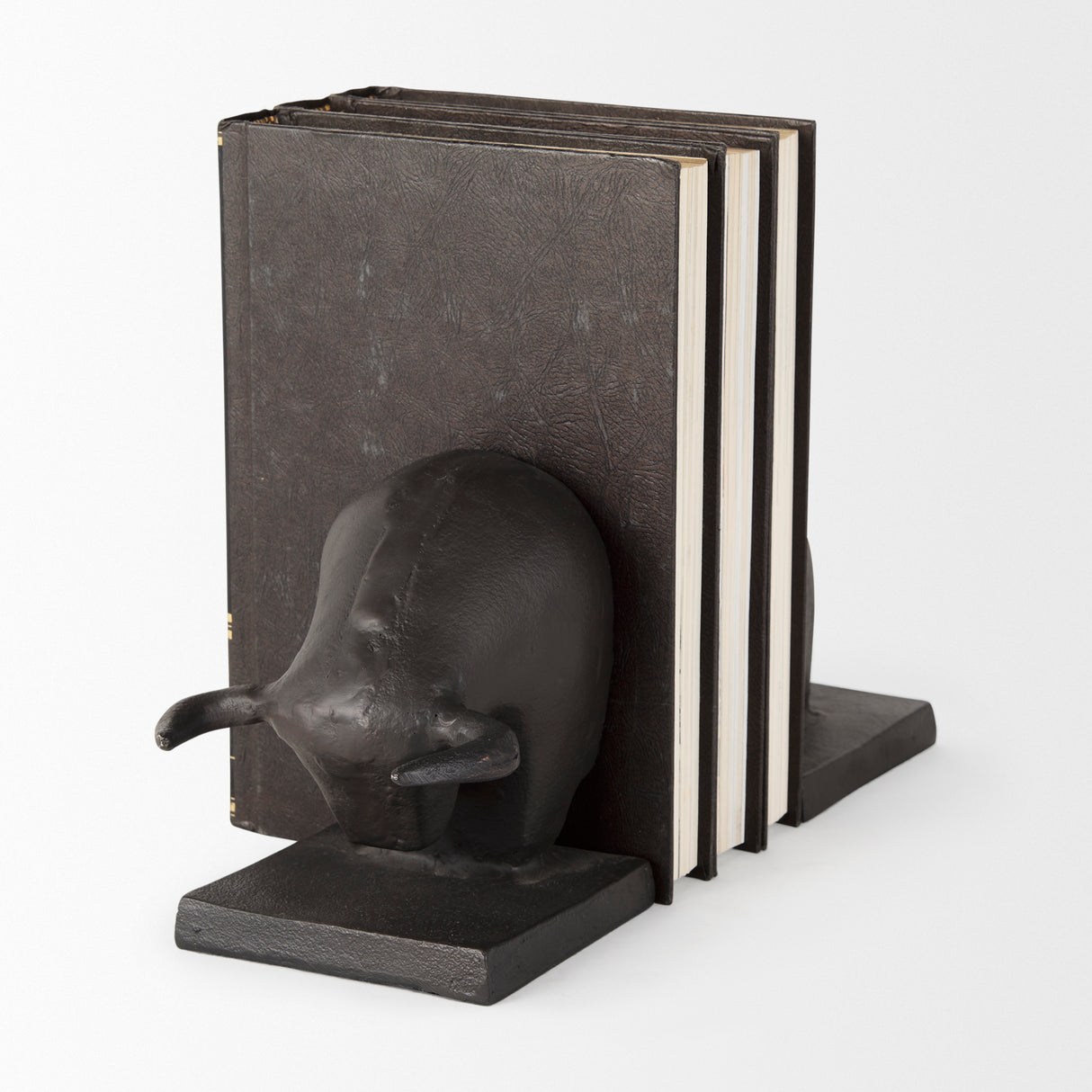 Tauro III (Set of 2) 10L x 5W Black Cast Aluminum Raging Bull Bookends from Mercana - Luna Furniture
