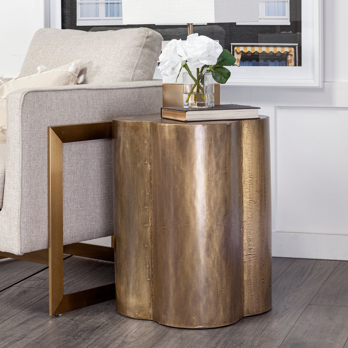 Quatrefoil 18L x 18W Gold Flower W/ Wooden Top Brass Cladding Accent Table from Mercana - Luna Furniture