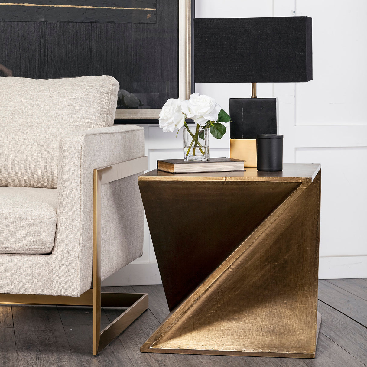 Zelda 20L x 20W Gold Metal-Cladded Z-Shaped Wooden Accent Table from Mercana - Luna Furniture