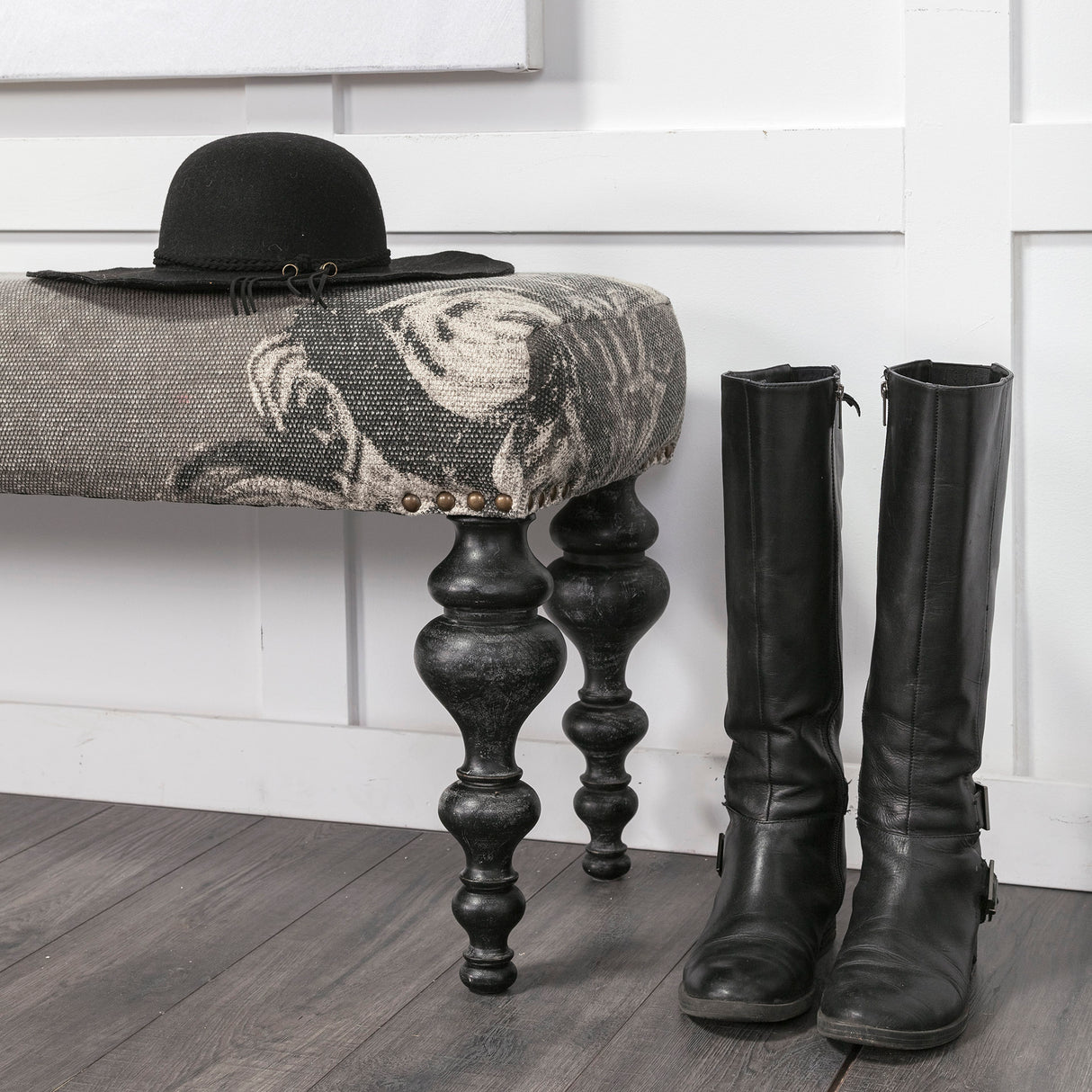 Alhambra 55L x 14W Upholstered Gray Seat W/Black Wood Legs Accent Bench from Mercana - Luna Furniture