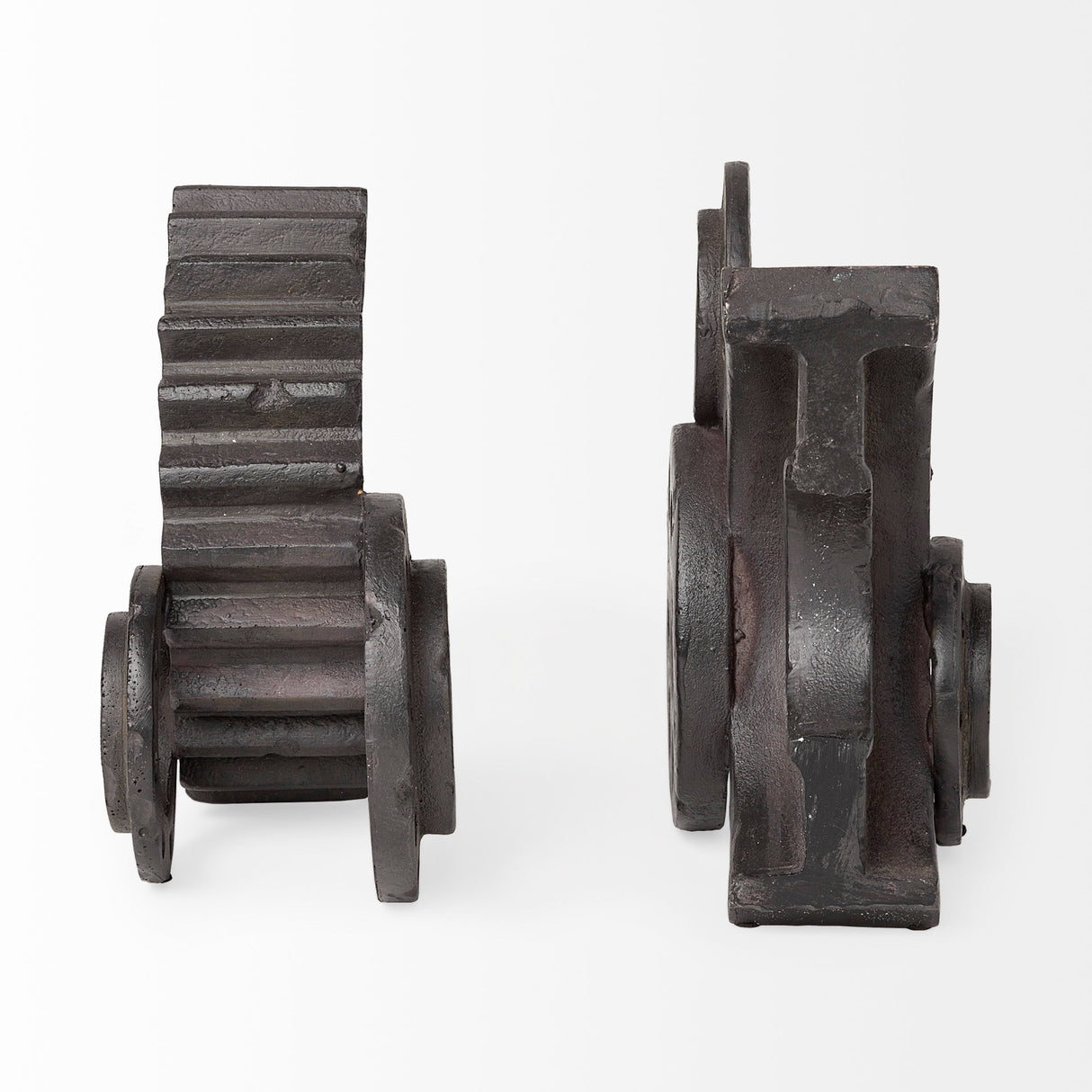 Cogsworth Set of 2 14L x 4W Brown Resin Industrial Gear Bookends from Mercana - Luna Furniture