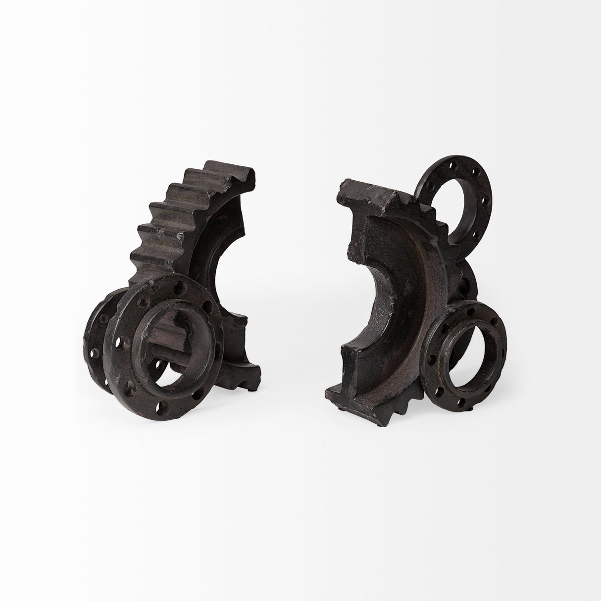 Cogsworth Set of 2 14L x 4W Brown Resin Industrial Gear Bookends from Mercana - Luna Furniture