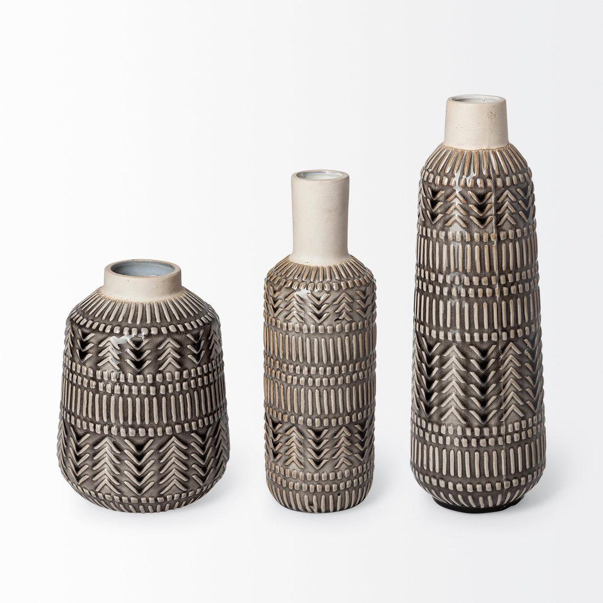 Riker III Large Dark Gray Cream Ceramic Vase from Mercana - Luna Furniture