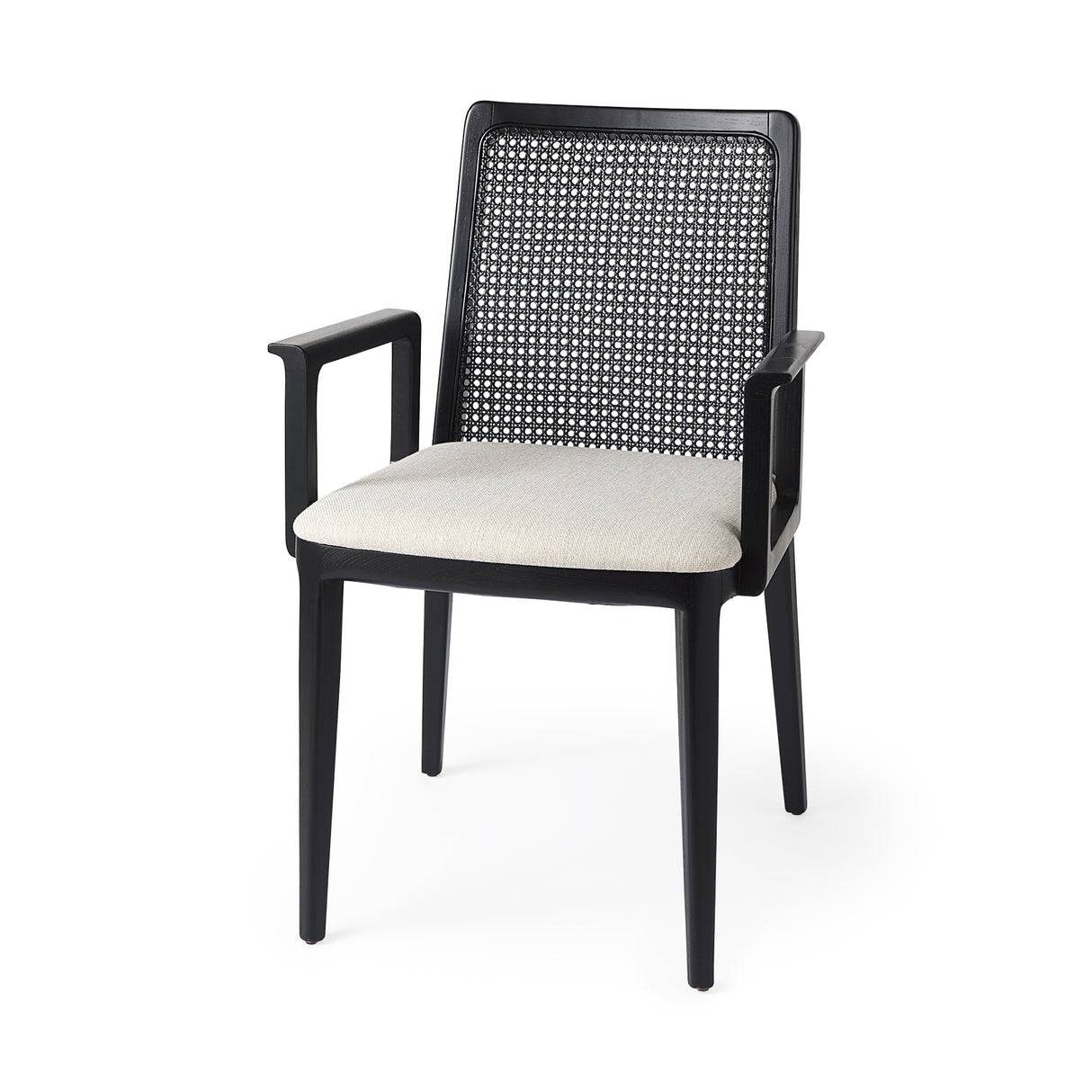 Clara Black Wood W/ Cream Fabric Seat and Cane Back Dining Chair from Mercana - Luna Furniture
