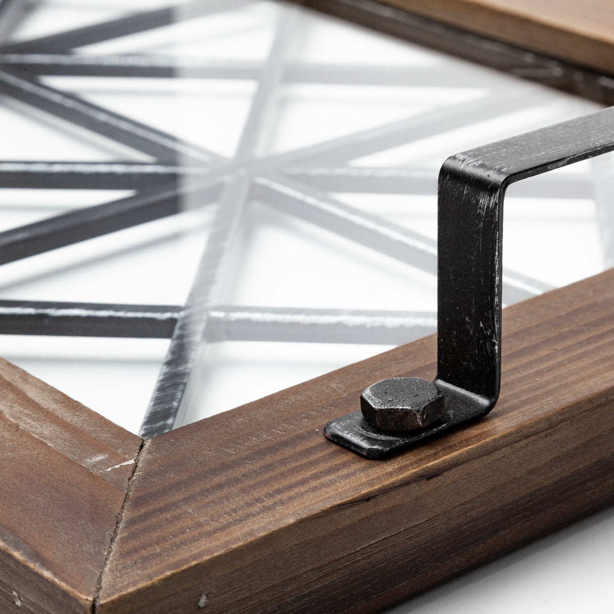 Ellingson 28L x 13W Black Rectangular Metal Glass Wood Bottom Tray from Mercana - Luna Furniture
