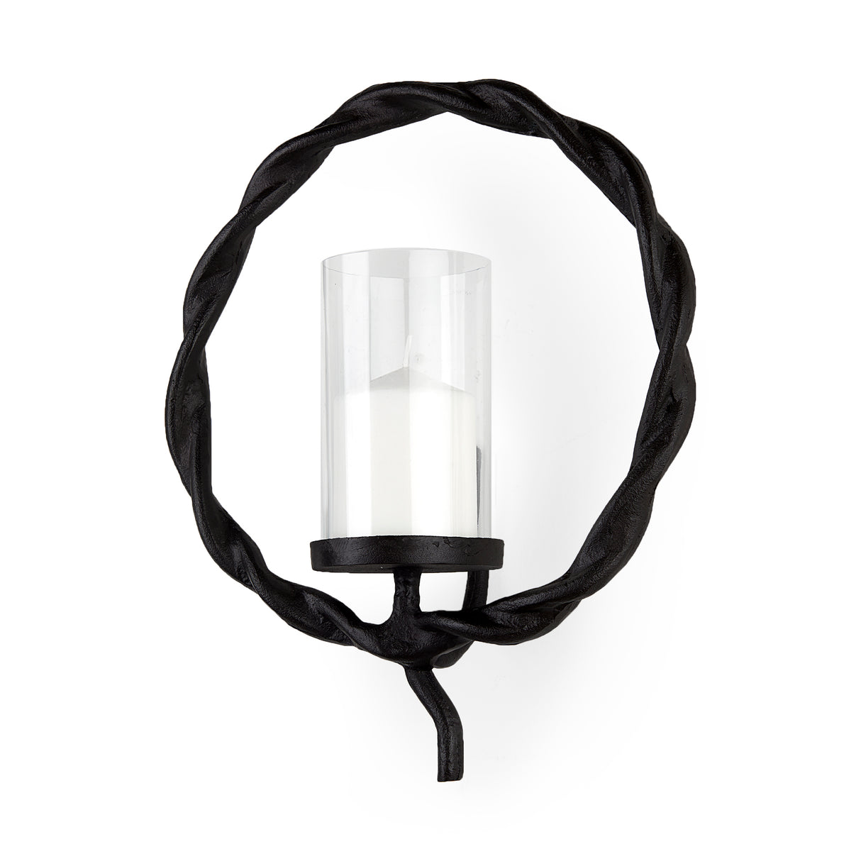 Rizwan 12.0L x 14.0W x 4.5H Black Aluminum Braided Circular Candle Holder from Mercana - Luna Furniture