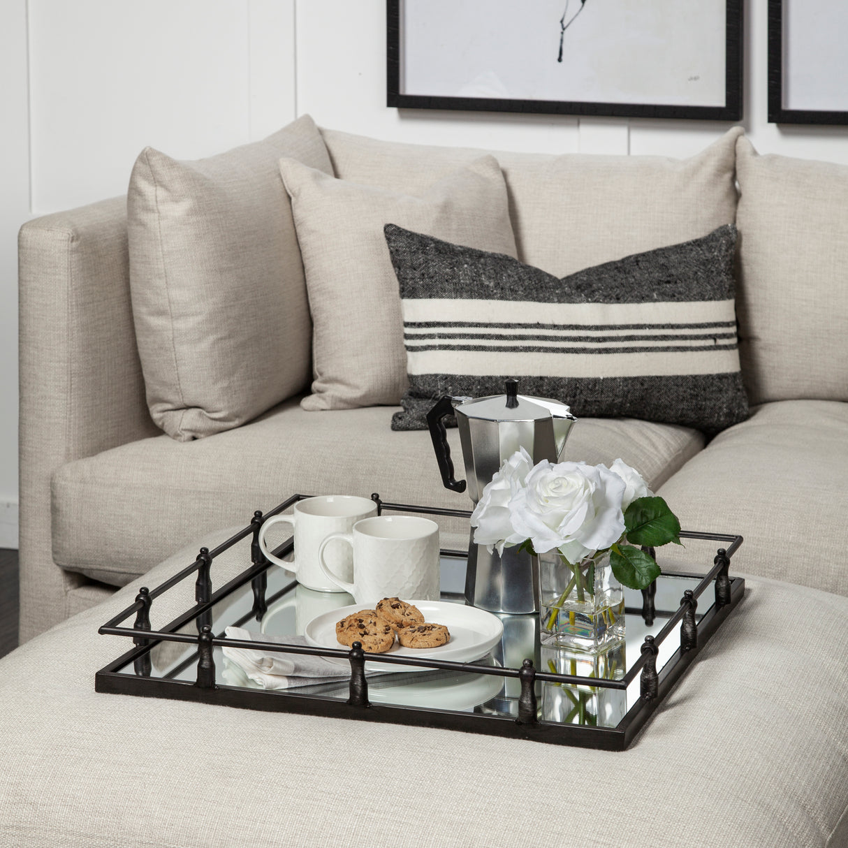 Christa 22L x 22W Black Metal Mirrored Base Square Tray from Mercana - Luna Furniture