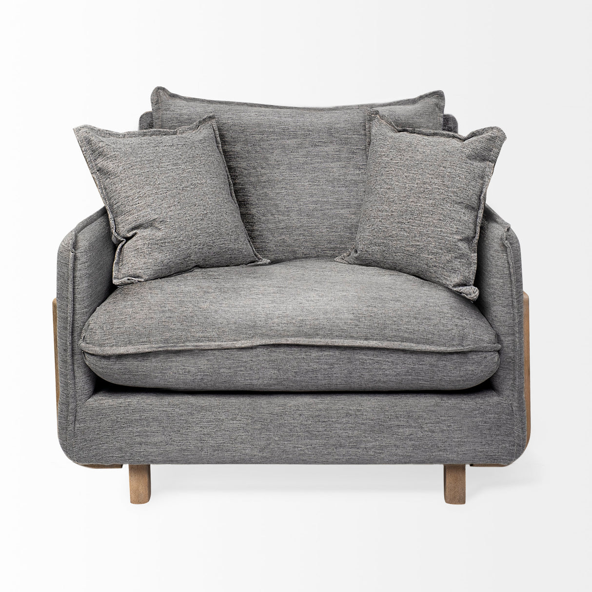 Roy II Castlerock Gray Upholstered and Brown Wood Frame Arm Chair from Mercana - Luna Furniture