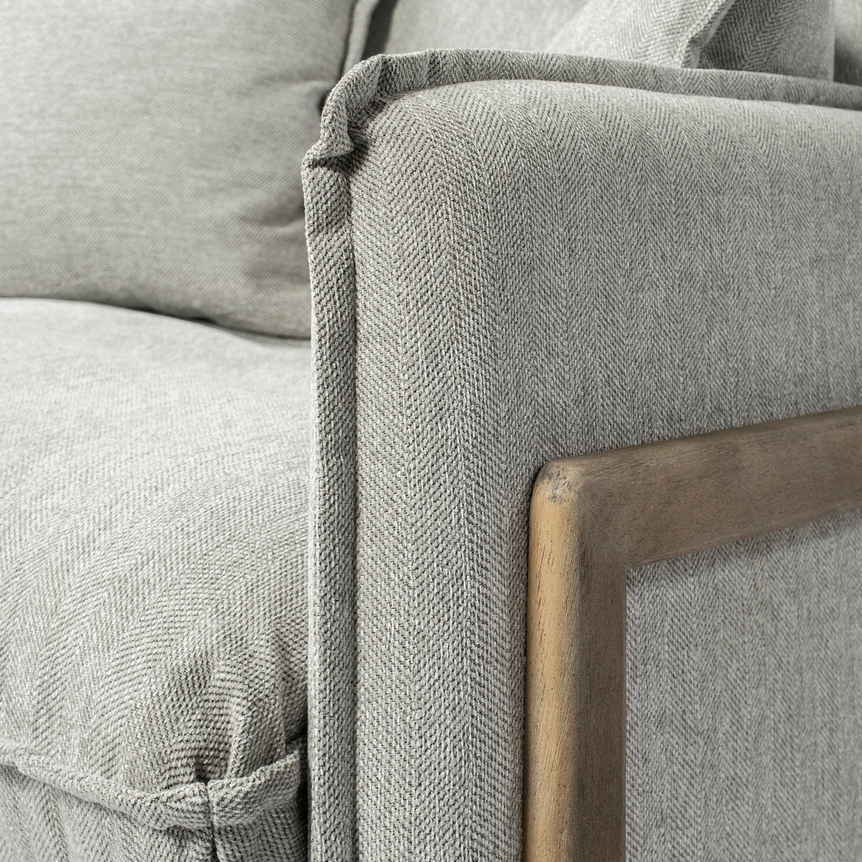 Roy II Frost Gray Upholstered and Brown Wood Frame Arm Chair from Mercana - Luna Furniture