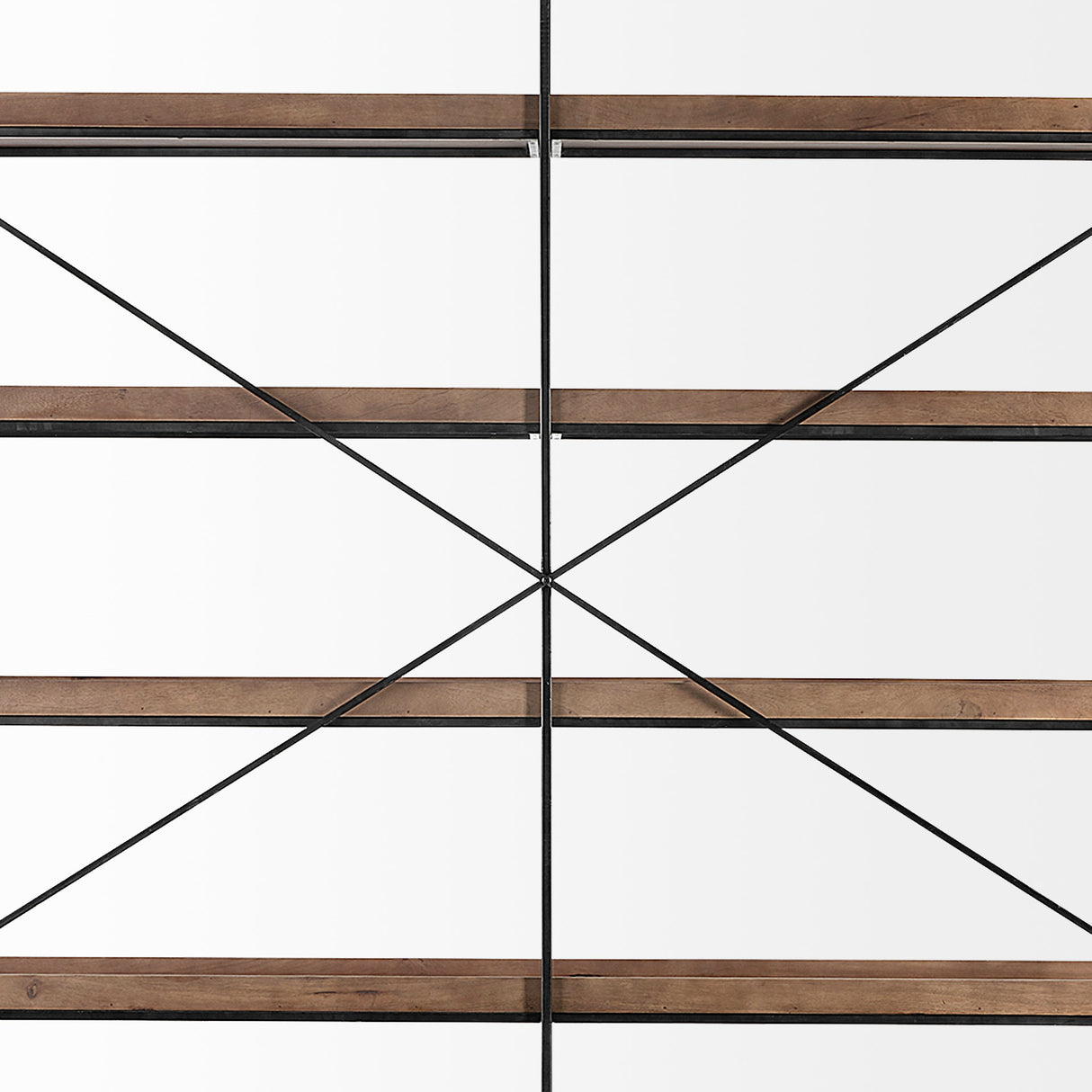 Trey IV 80L x 16W x 87.5H Medium Brown Wood and Iron Five Tray Shelf Shelving Unit from Mercana - Luna Furniture