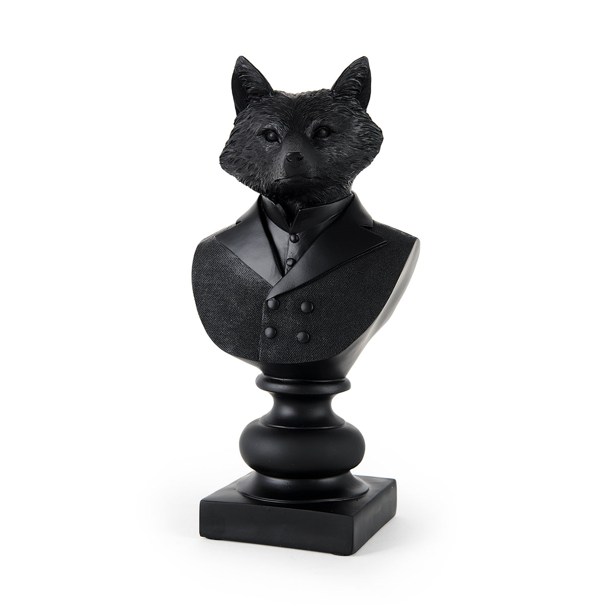 Murray 6.0L x 4.5W x 13.0H Black Painted Resin Fox in a Suit Bust from Mercana - Luna Furniture