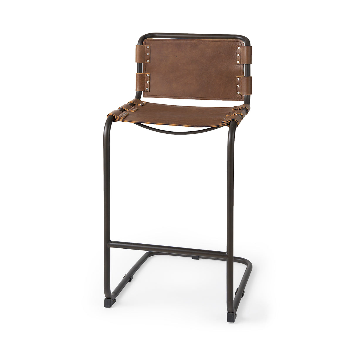 Berbick 43" Total Height Medium Brown Leather w/ Iron Frame Bar Stool from Mercana - Luna Furniture