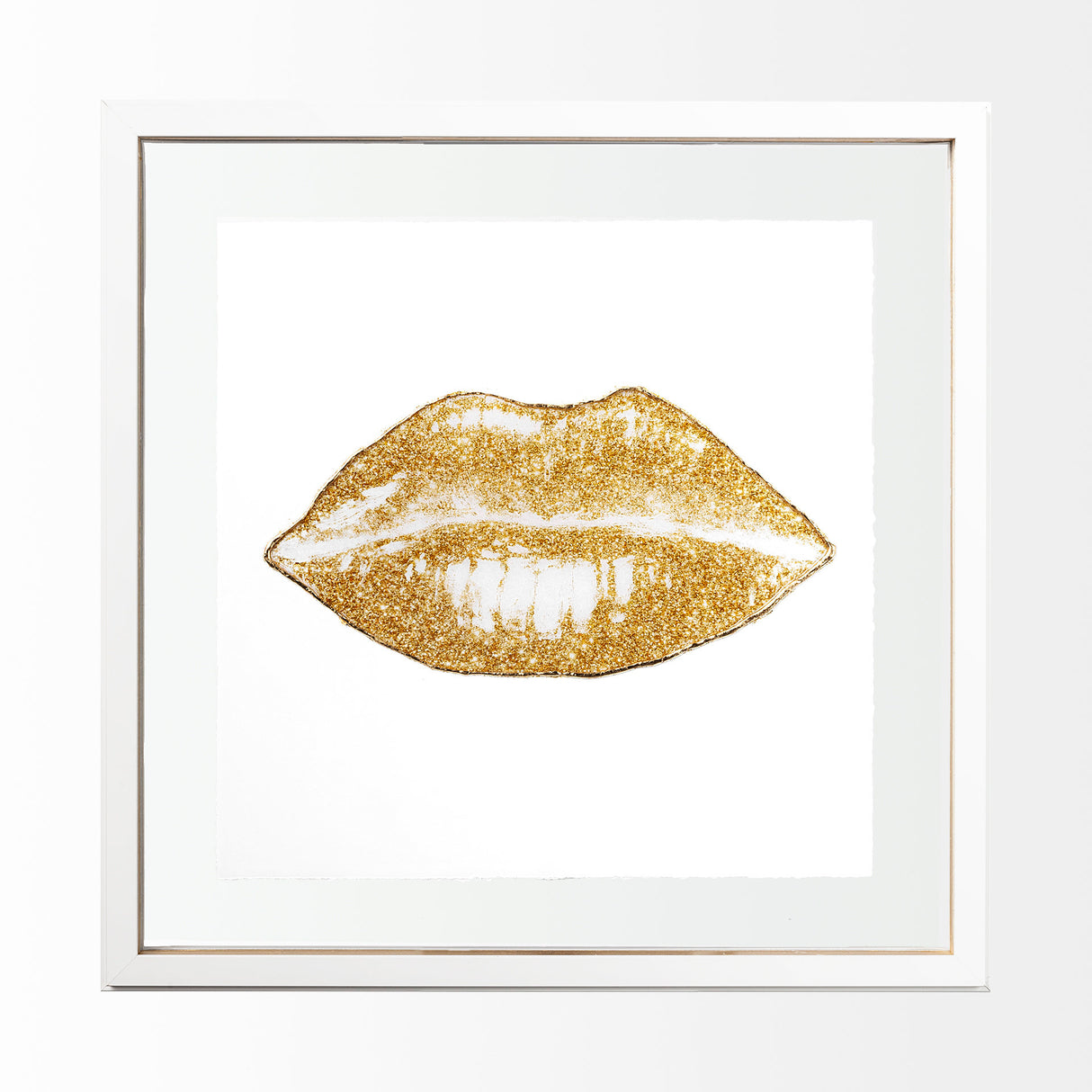 Glitter Lips II Gold by Victoria Barnes Hand Embellished Textured Framed Art Print Matted under Glas from Mercana - Luna Furniture