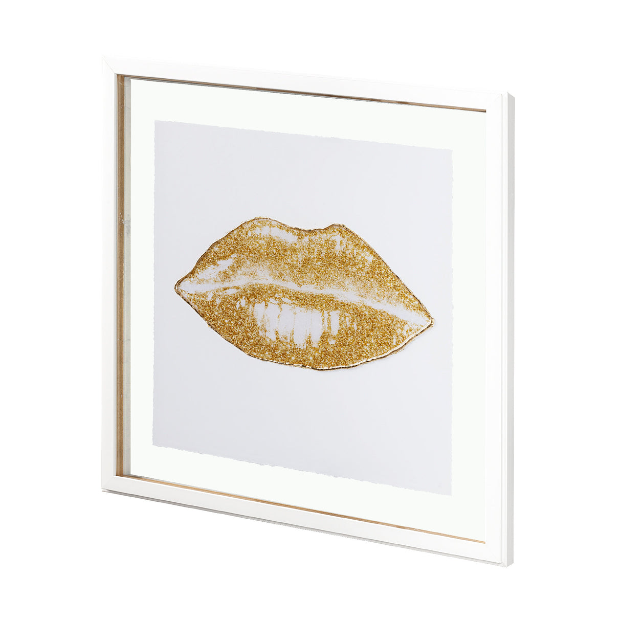 Glitter Lips II Gold by Victoria Barnes Hand Embellished Textured Framed Art Print Matted under Glas from Mercana - Luna Furniture