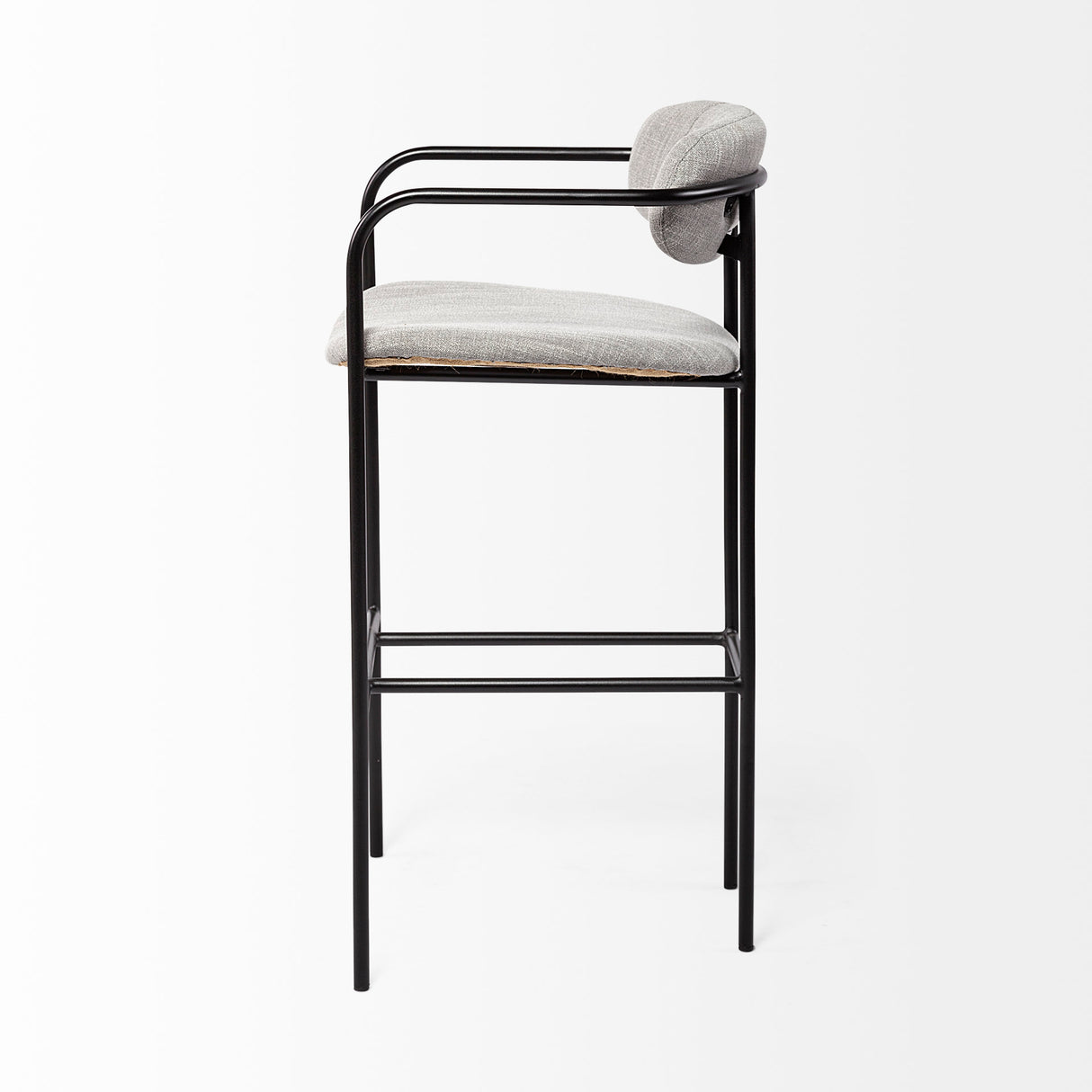 Parker Gray Fabric Seat Black Metal Bar Stool from Mercana - Luna Furniture