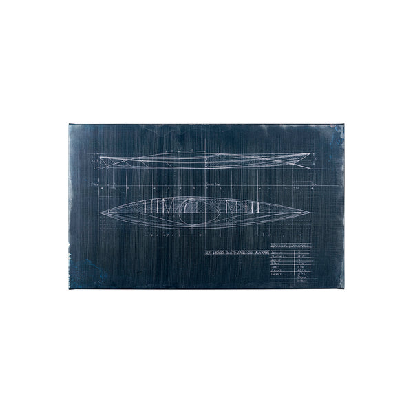 Kayak Blueprint (40 x 24) by Fiona H a Hand Embellished Textured Canvas