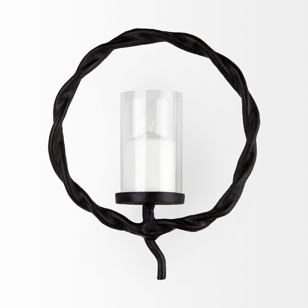 Rizwan 12.0L x 14.0W x 4.5H Black Aluminum Braided Circular Candle Holder from Mercana - Luna Furniture