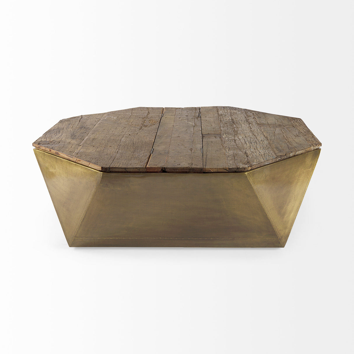 Esagono Octagonal Gold Metal-Clad Reclaimed Wood Coffee Table w/ Storage from Mercana - Luna Furniture