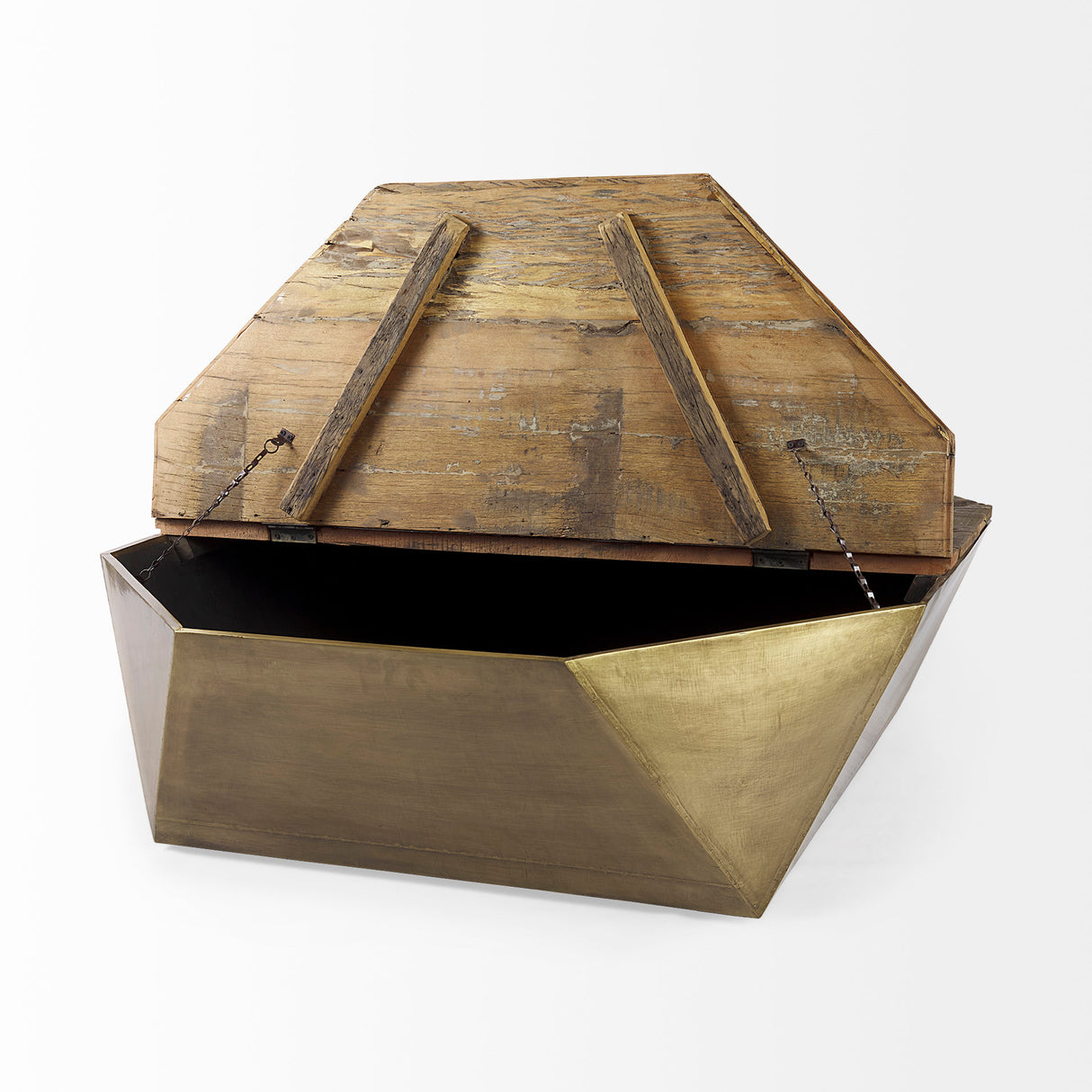 Esagono Octagonal Gold Metal-Clad Reclaimed Wood Coffee Table w/ Storage from Mercana - Luna Furniture