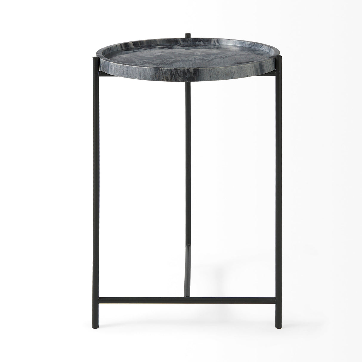 Stella 17L x 17W Gray Round Marble Top W/Black Base Accent Table from Mercana - Luna Furniture