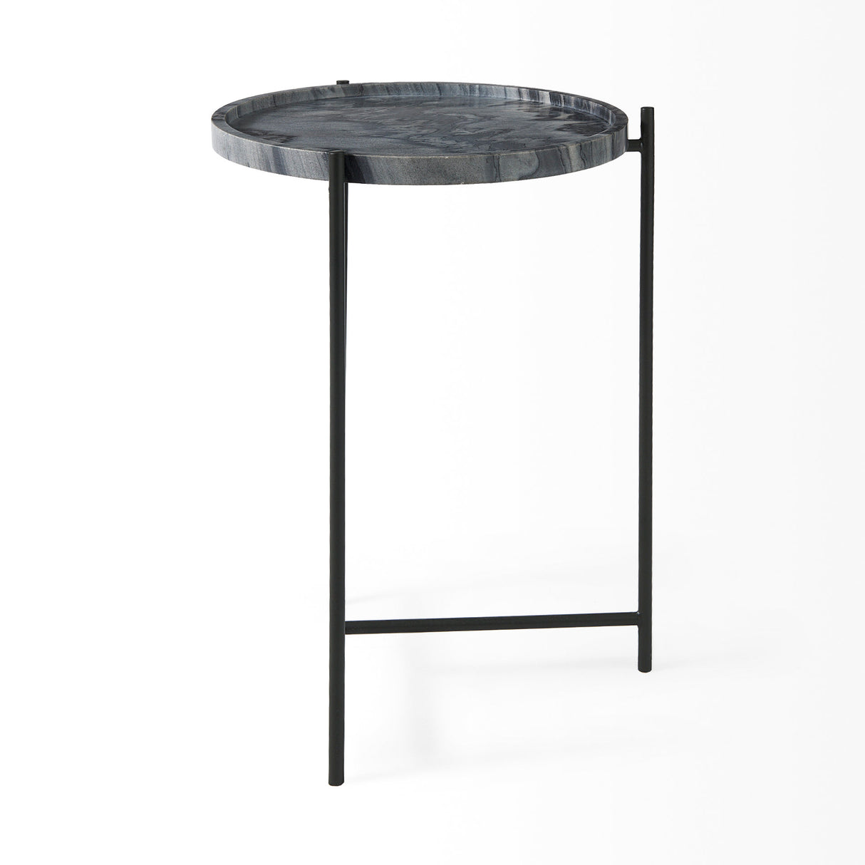 Stella 17L x 17W Gray Round Marble Top W/Black Base Accent Table from Mercana - Luna Furniture