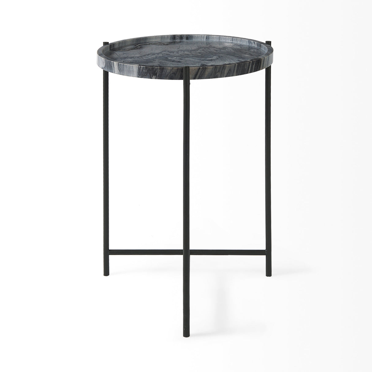 Stella 17L x 17W Gray Round Marble Top W/Black Base Accent Table from Mercana - Luna Furniture