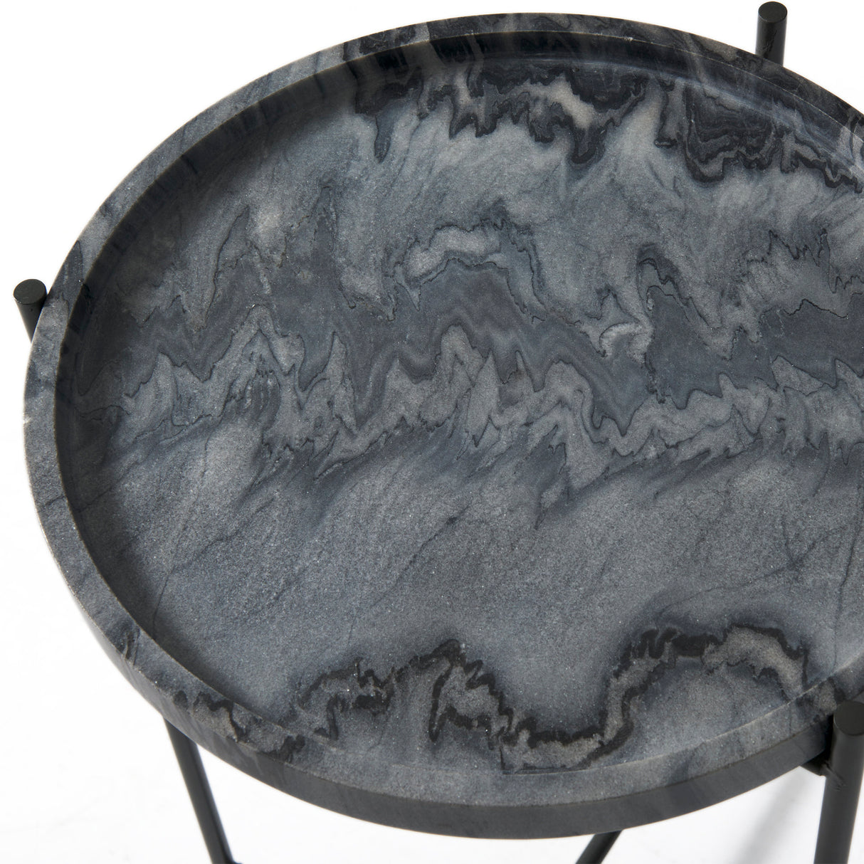 Stella 17L x 17W Gray Round Marble Top W/Black Base Accent Table from Mercana - Luna Furniture