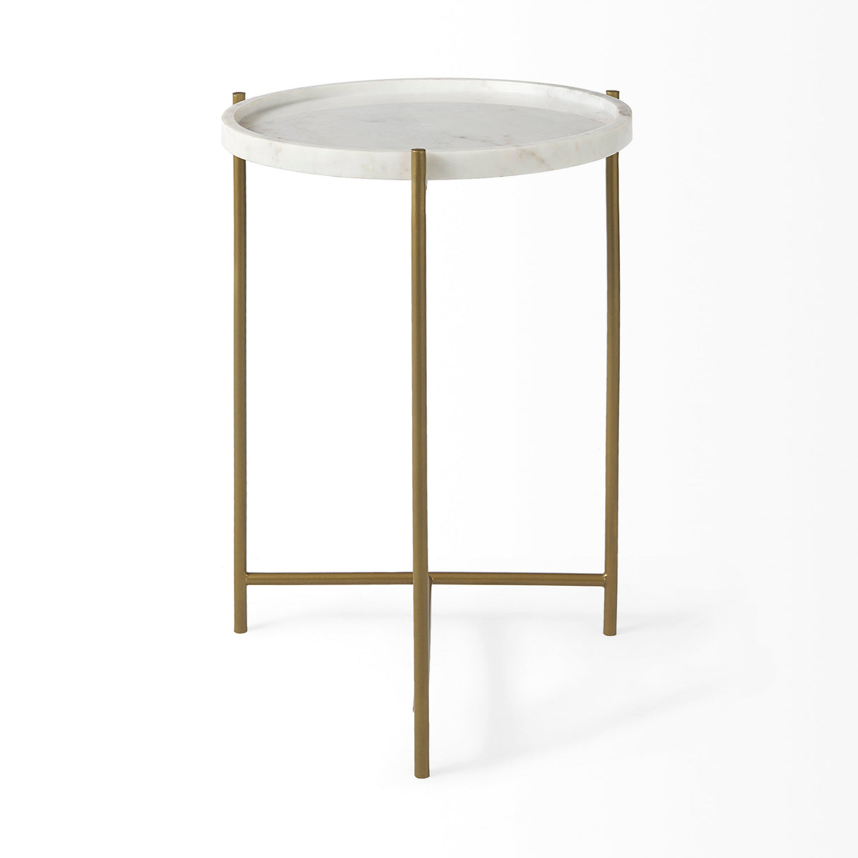 Stella 17L x 17W White Round Marble Top W/Gold Base Accent Table from Mercana - Luna Furniture