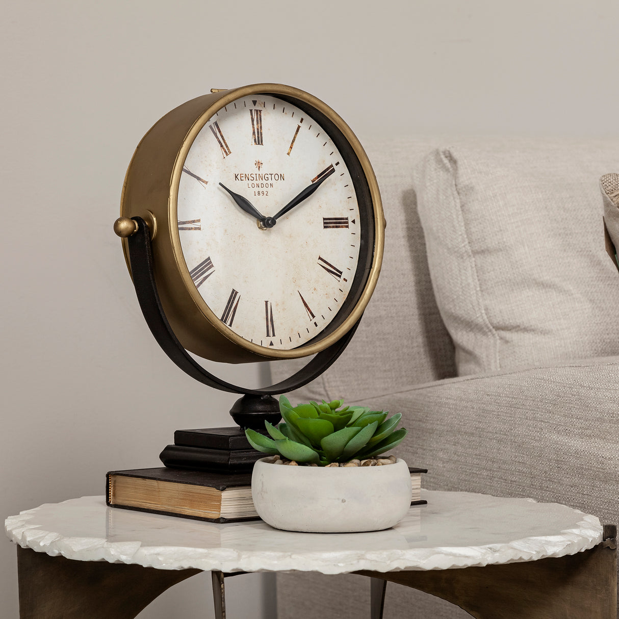 Houston Gold Metal Half Moon Base Table Clock from Mercana - Luna Furniture