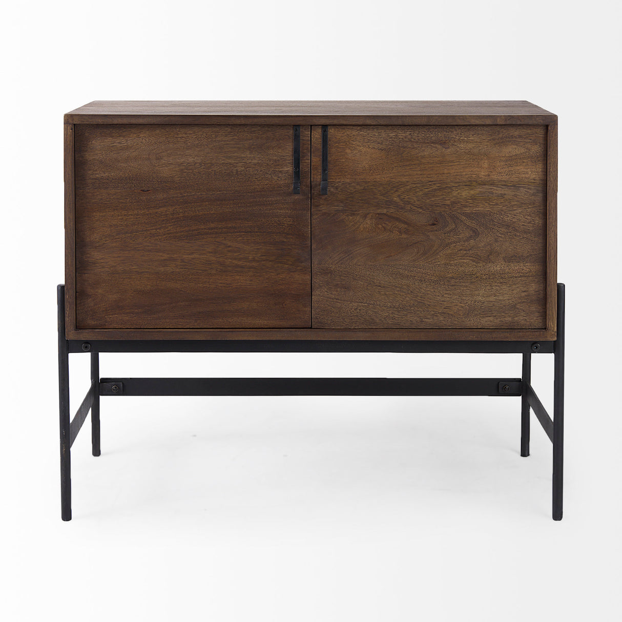 Glenn 38L x 16W x 30H Dark Brown Wood w/ Black Iron Frame, 2 Door Accent Cabinet from Mercana - Luna Furniture