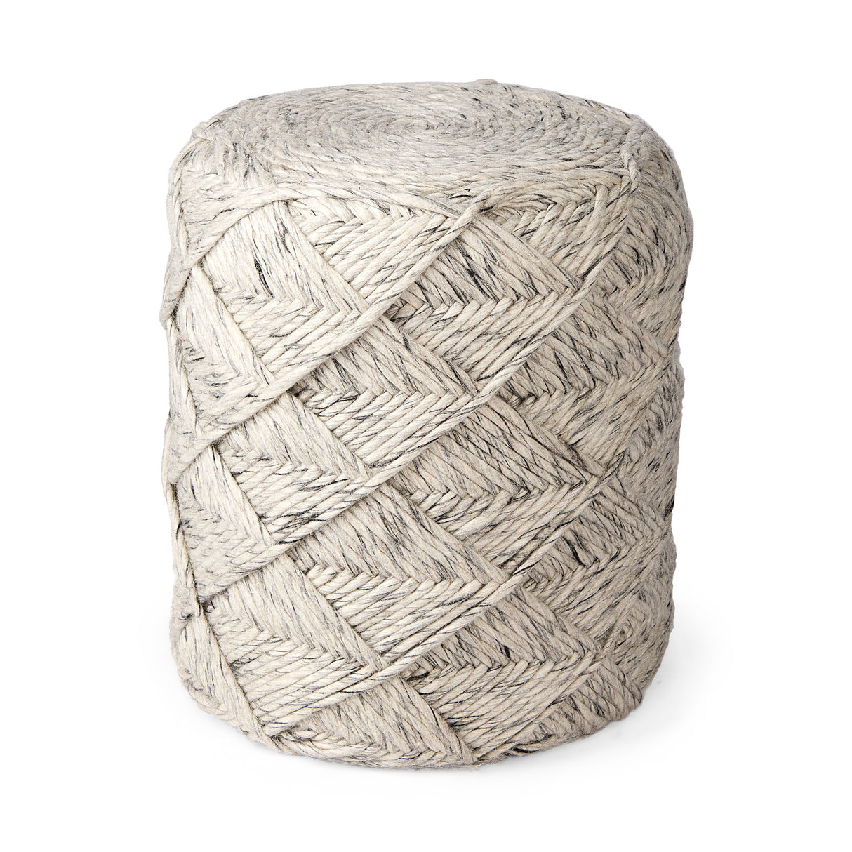 Esfera 17.7L x 15.7W x 15.7H Beige Chevron Woven Round Pouf from Mercana - Luna Furniture