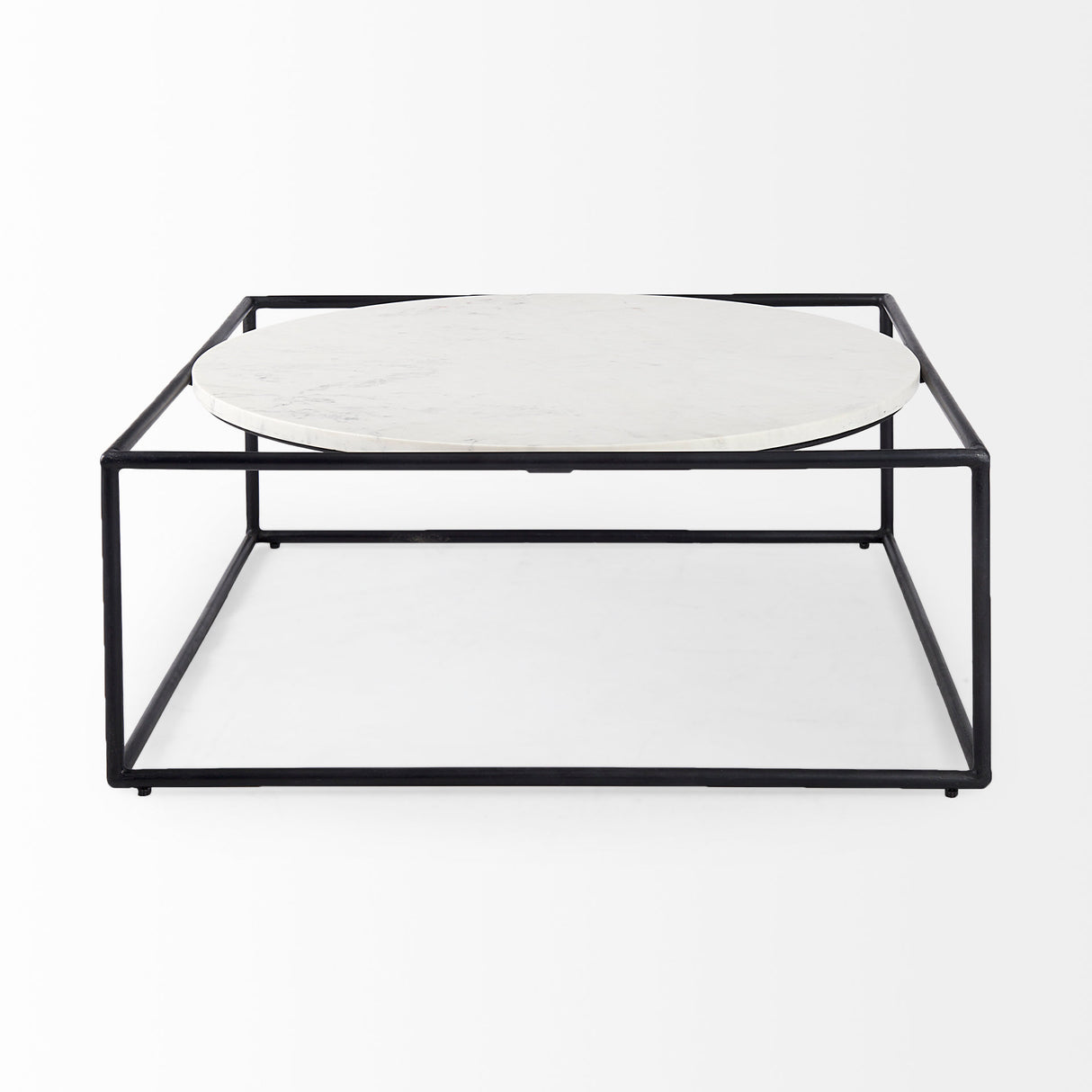 Austen 36L x 36W x 14.5H Round White Marble Top W/ Black Metal Frame Coffee Table from Mercana - Luna Furniture
