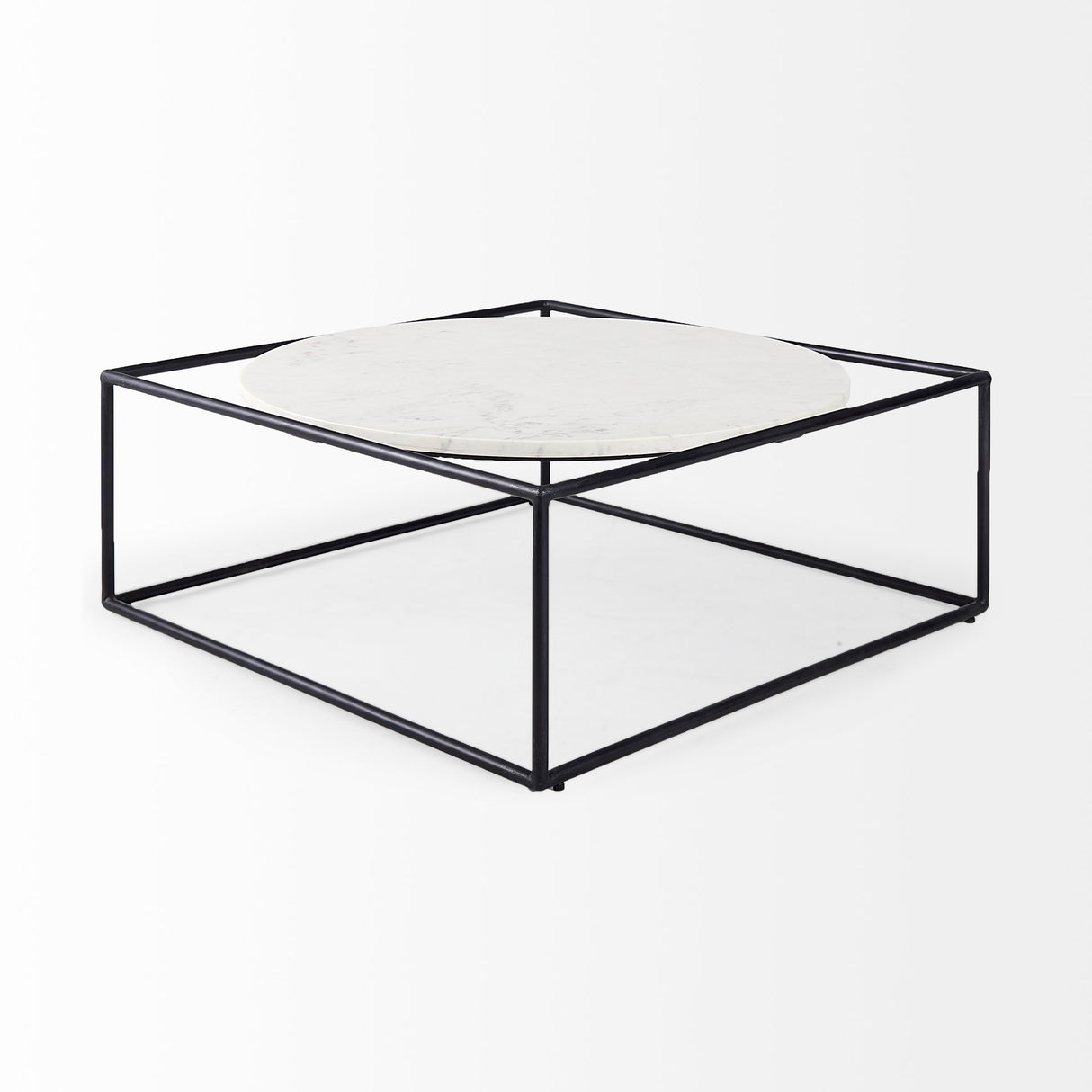 Austen 36L x 36W x 14.5H Round White Marble Top W/ Black Metal Frame Coffee Table from Mercana - Luna Furniture
