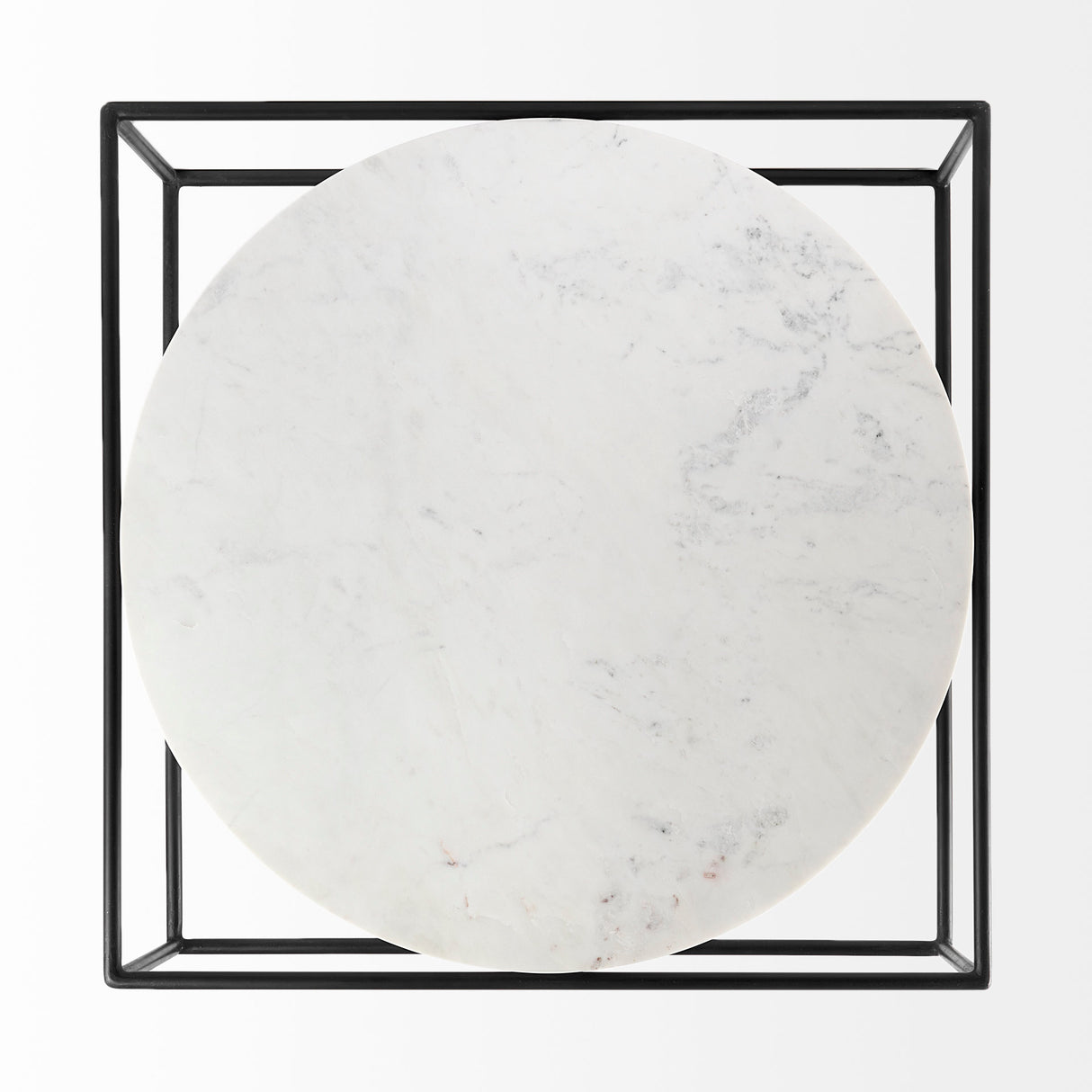 Austen 36L x 36W x 14.5H Round White Marble Top W/ Black Metal Frame Coffee Table from Mercana - Luna Furniture
