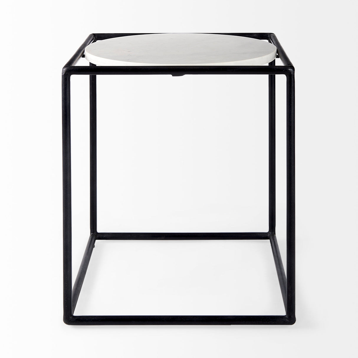 Austen 20L x 20W x 22H Round White Marble Top W/ Black Metal Frame Side Table from Mercana - Luna Furniture