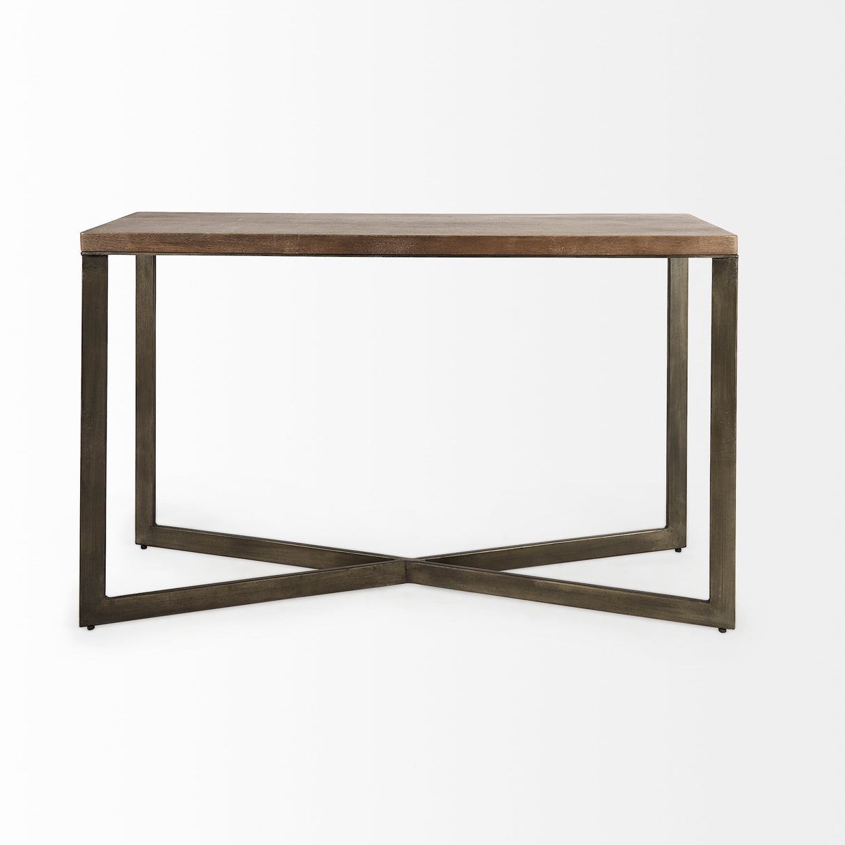 Faye 50L x 15W x 30H Medium Brown Wood W/Antique Nickel Metal Base Console Table from Mercana - Luna Furniture