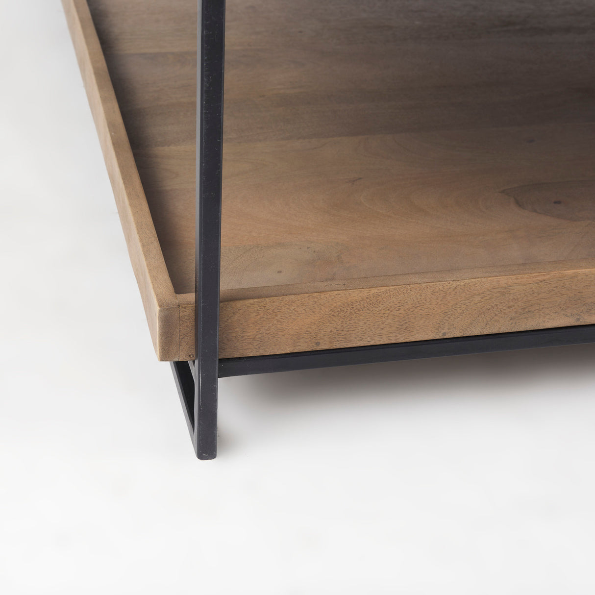 Trey 48x46 Rectangular Brown Solid Wood Top Table Black Metal Frame Two-Tier Coffee Table from Mercana - Luna Furniture