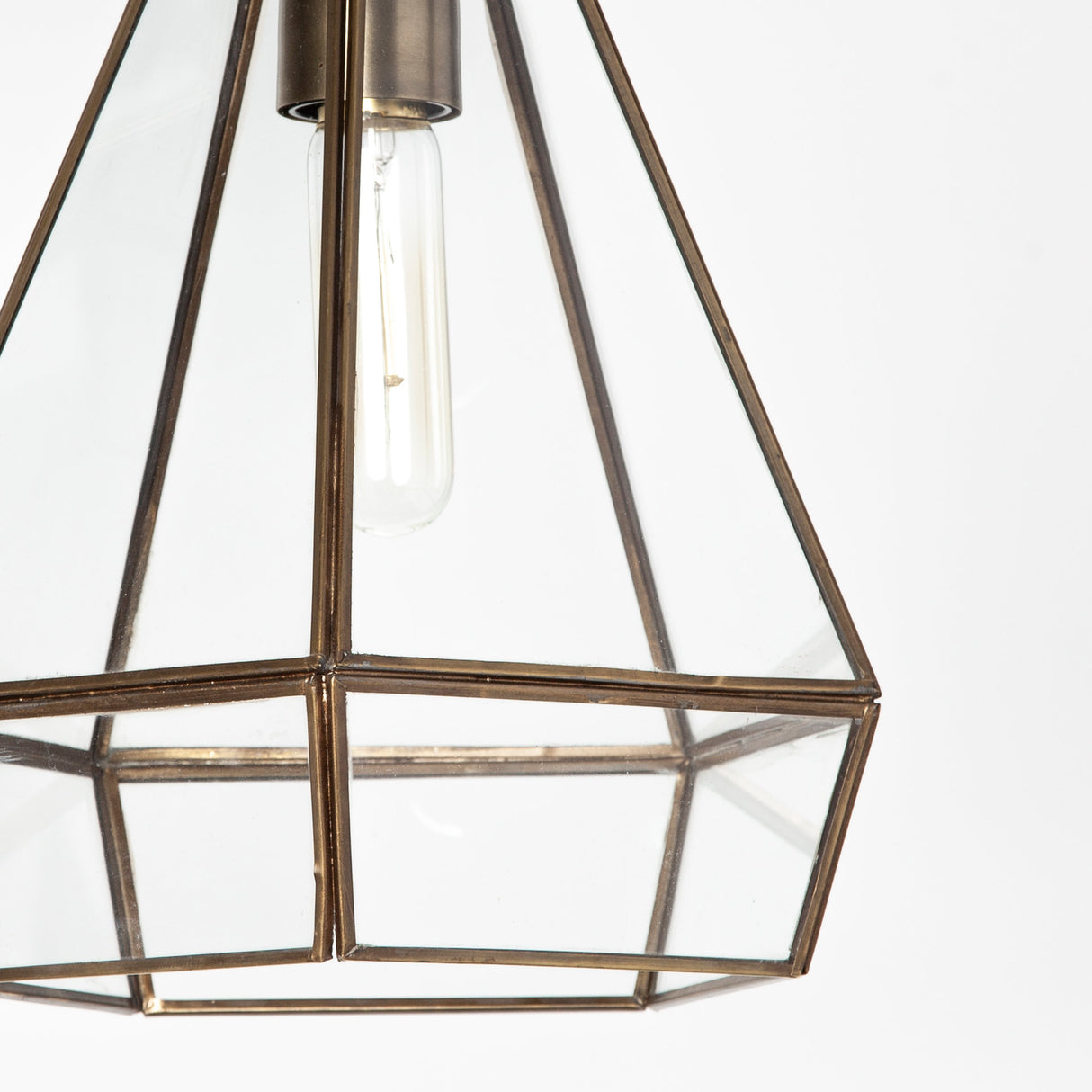Prima 9.5x12.5 Gold Metal and Glass Pyramid Pendant Light from Mercana - Luna Furniture