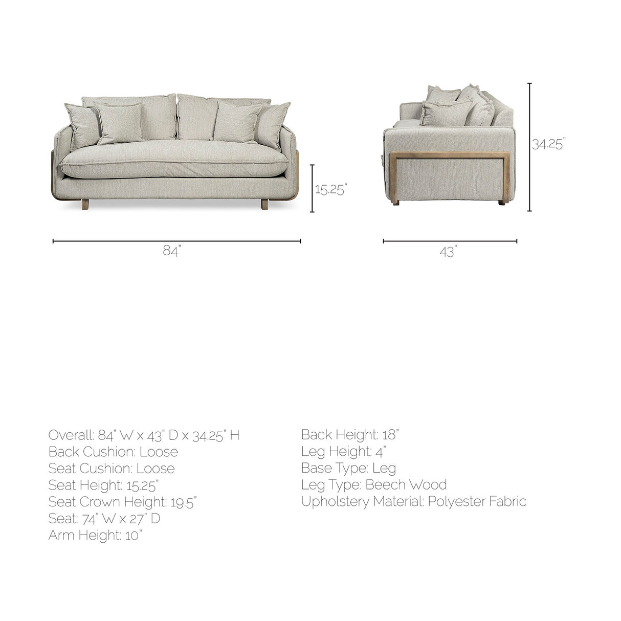 Roy I 84" Frost Gray Upholstered Three Seater Sofa from Mercana - Luna Furniture