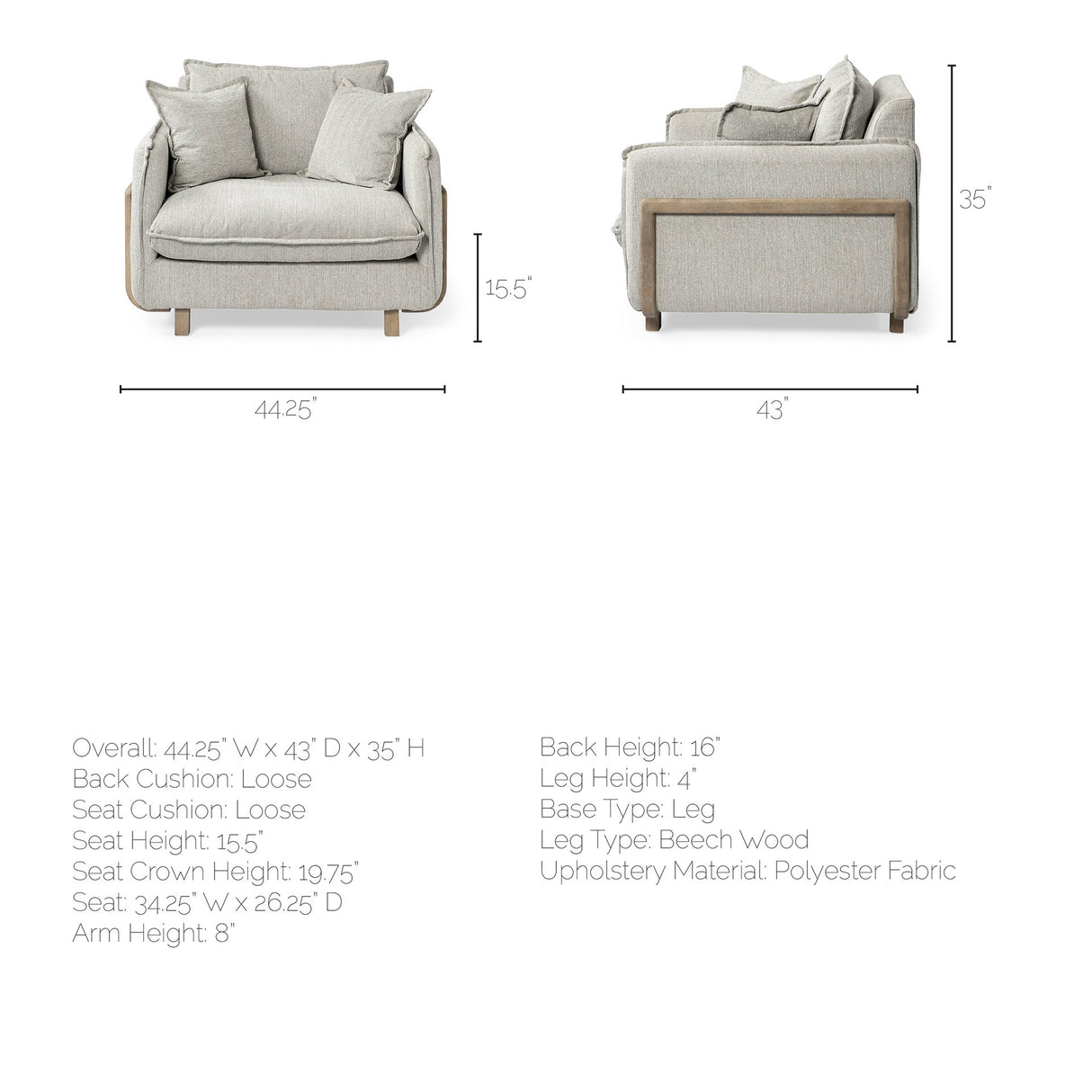 Roy II Frost Gray Upholstered and Brown Wood Frame Arm Chair from Mercana - Luna Furniture
