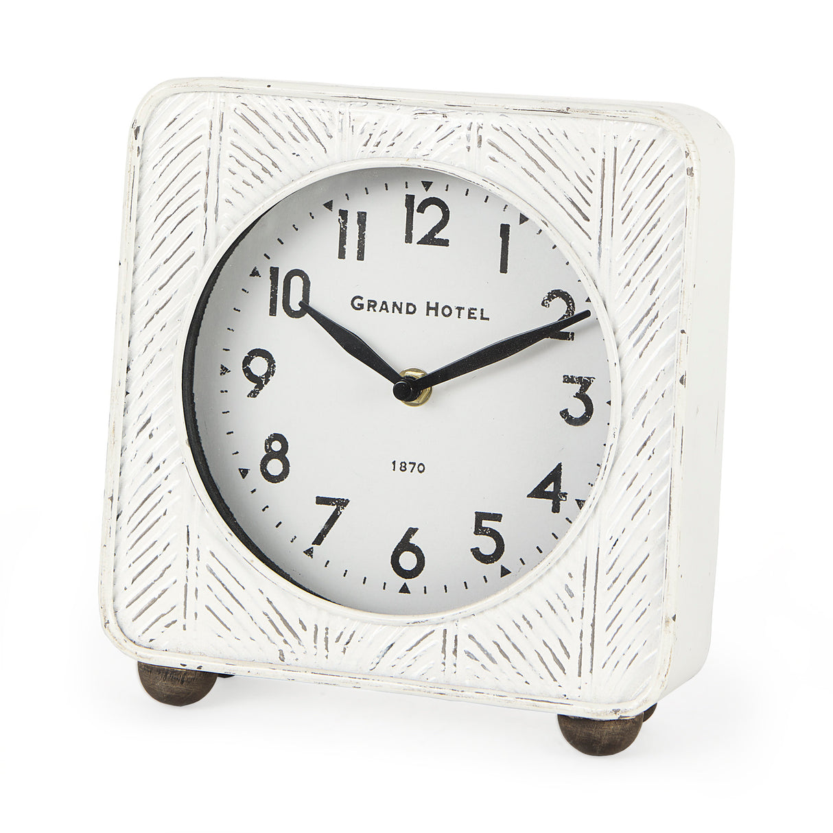 Karl 8.0L x 2.8W x 8.8H Rustic White Iron Rounded Square Table Clock from Mercana - Luna Furniture