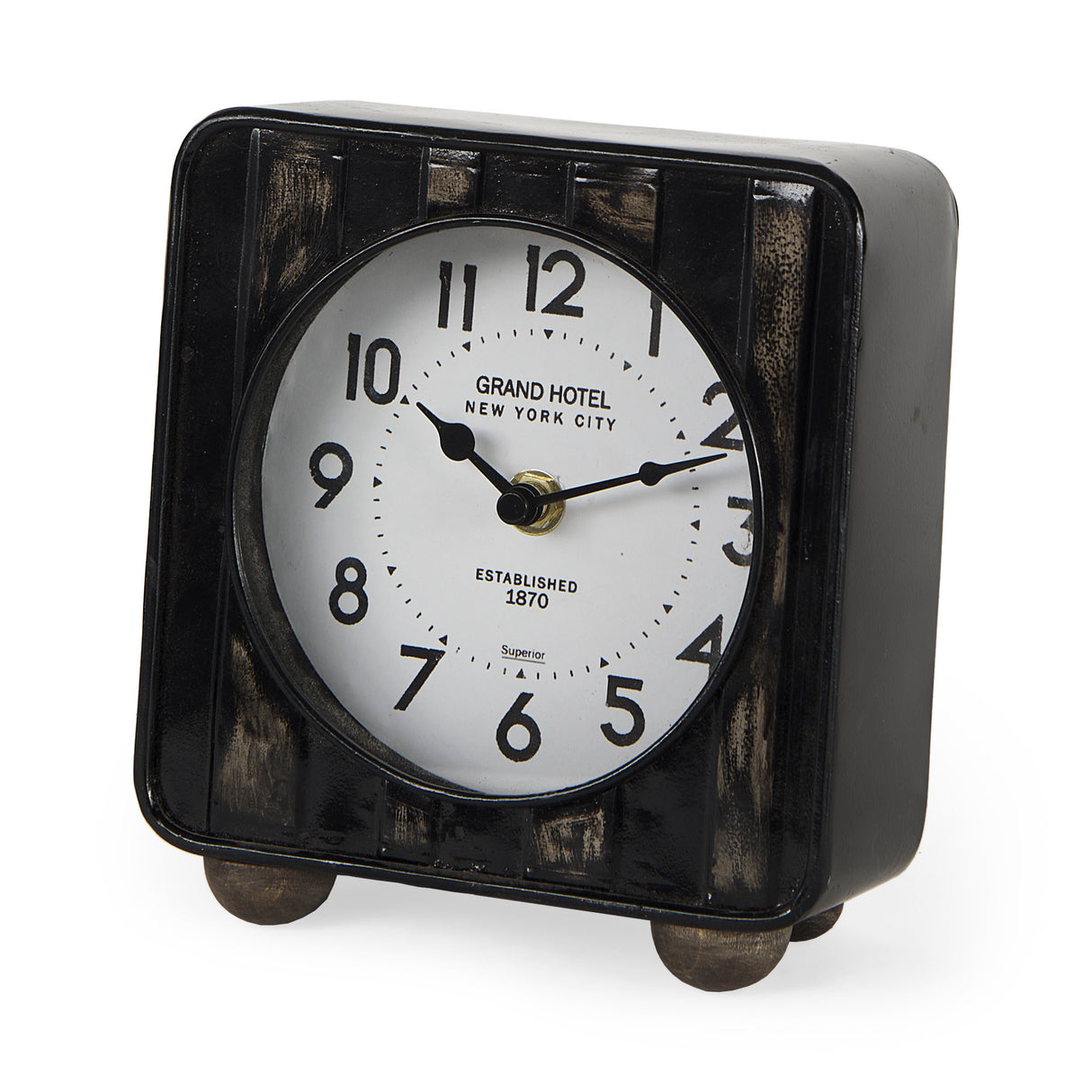 Karl 6.0L x 3.0W x 6.8H Rustic Black Iron Rounded Square Table Clock from Mercana - Luna Furniture