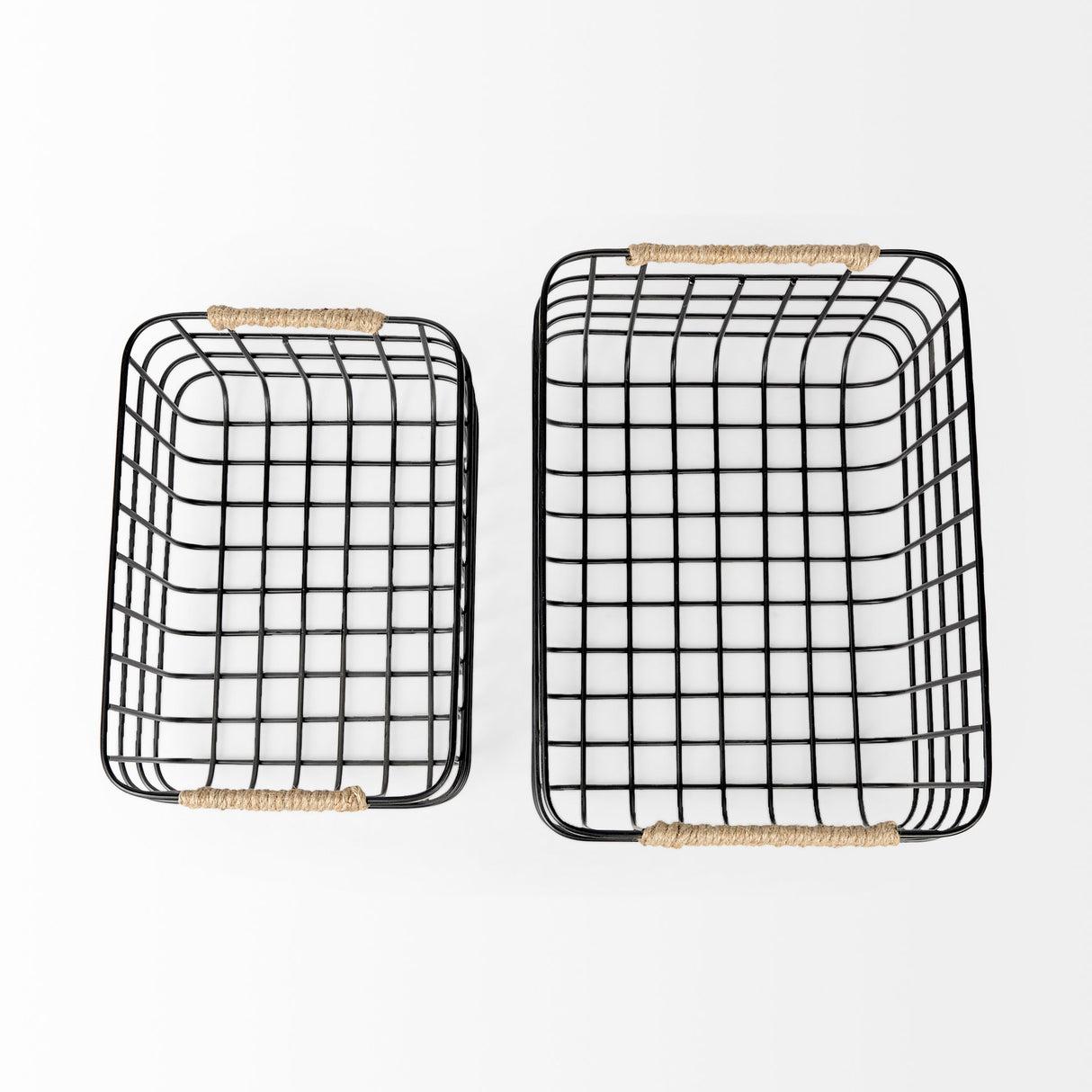 Marius (Set of 2) Matte Black Metal W/ Rope Trim Rectangular Baskets from Mercana - Luna Furniture
