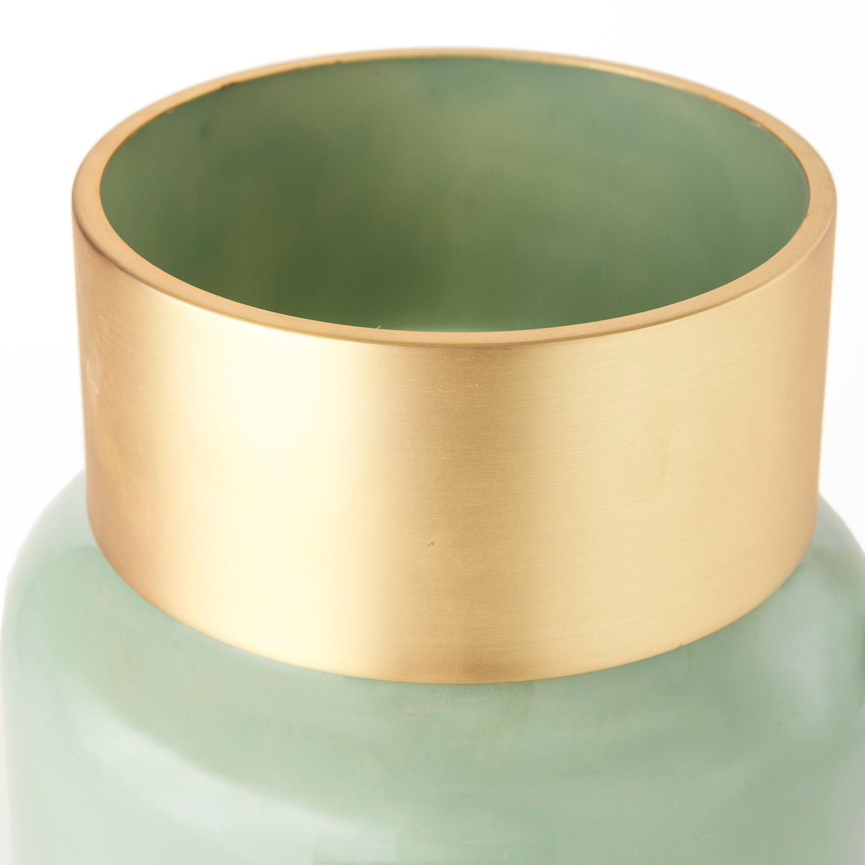 Minty Medium 8.7L x 8.7W x 12.4H Green Glass Vase W/Matte Gold Metal Neck Cuff from Mercana - Luna Furniture