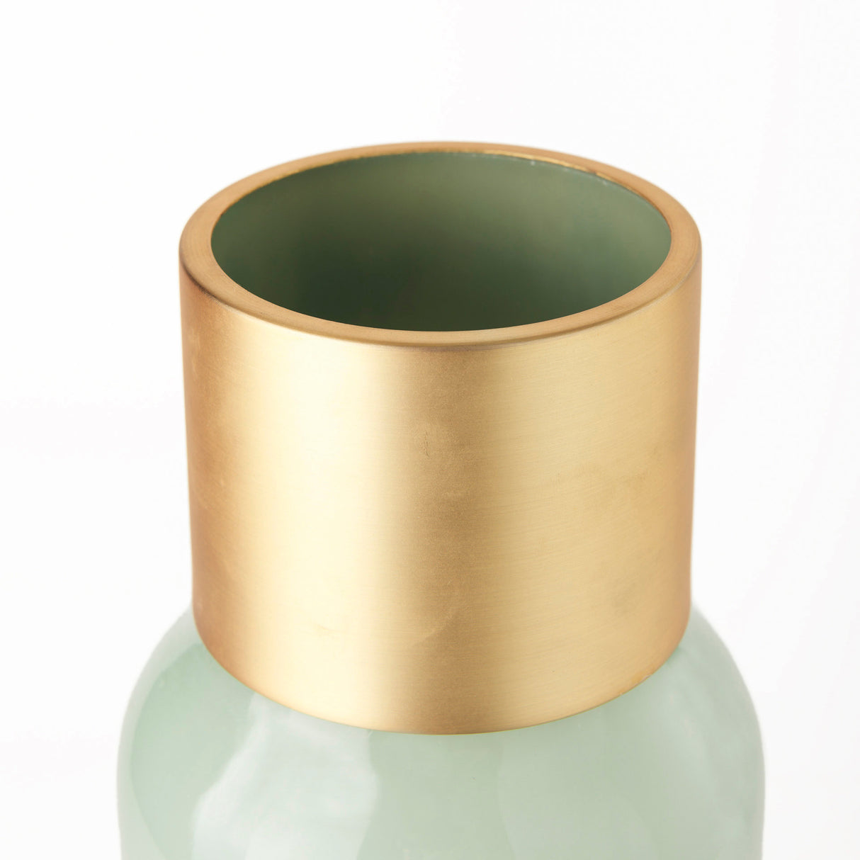Minty 5.7L x 5.7W x 16.8H Green Glass Vase W/Matte Gold Metal Neck Cuff from Mercana - Luna Furniture