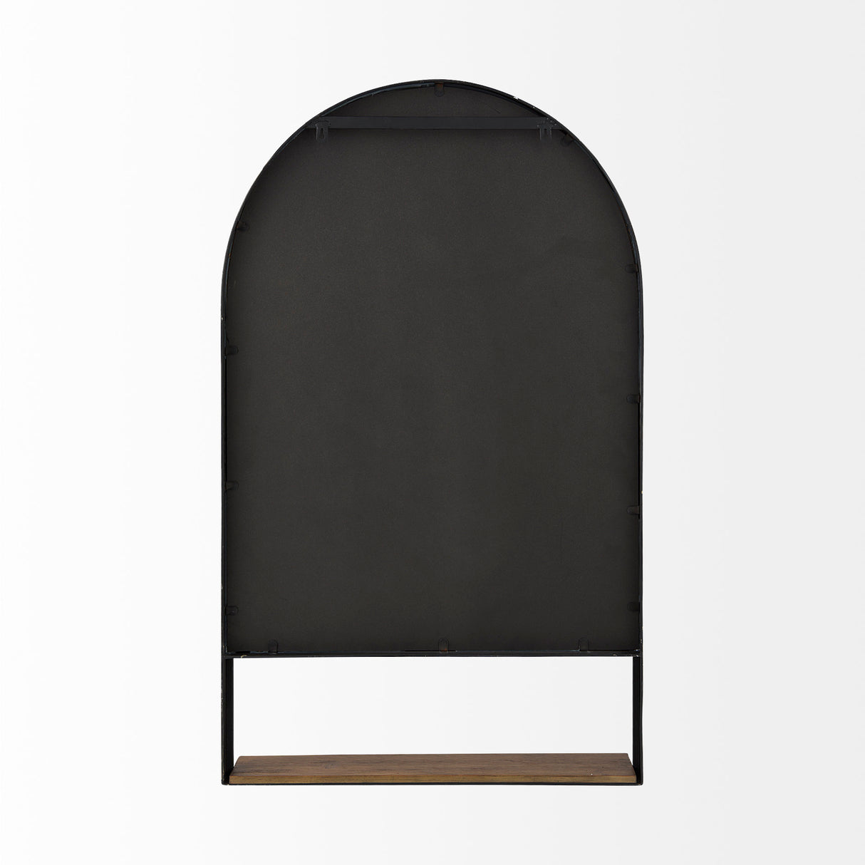 Cora 24.0L x 3.9W x 40.0H Black Metal Frame W/ Brown Wooden Shelf Arched Wall Mirror from Mercana - Luna Furniture