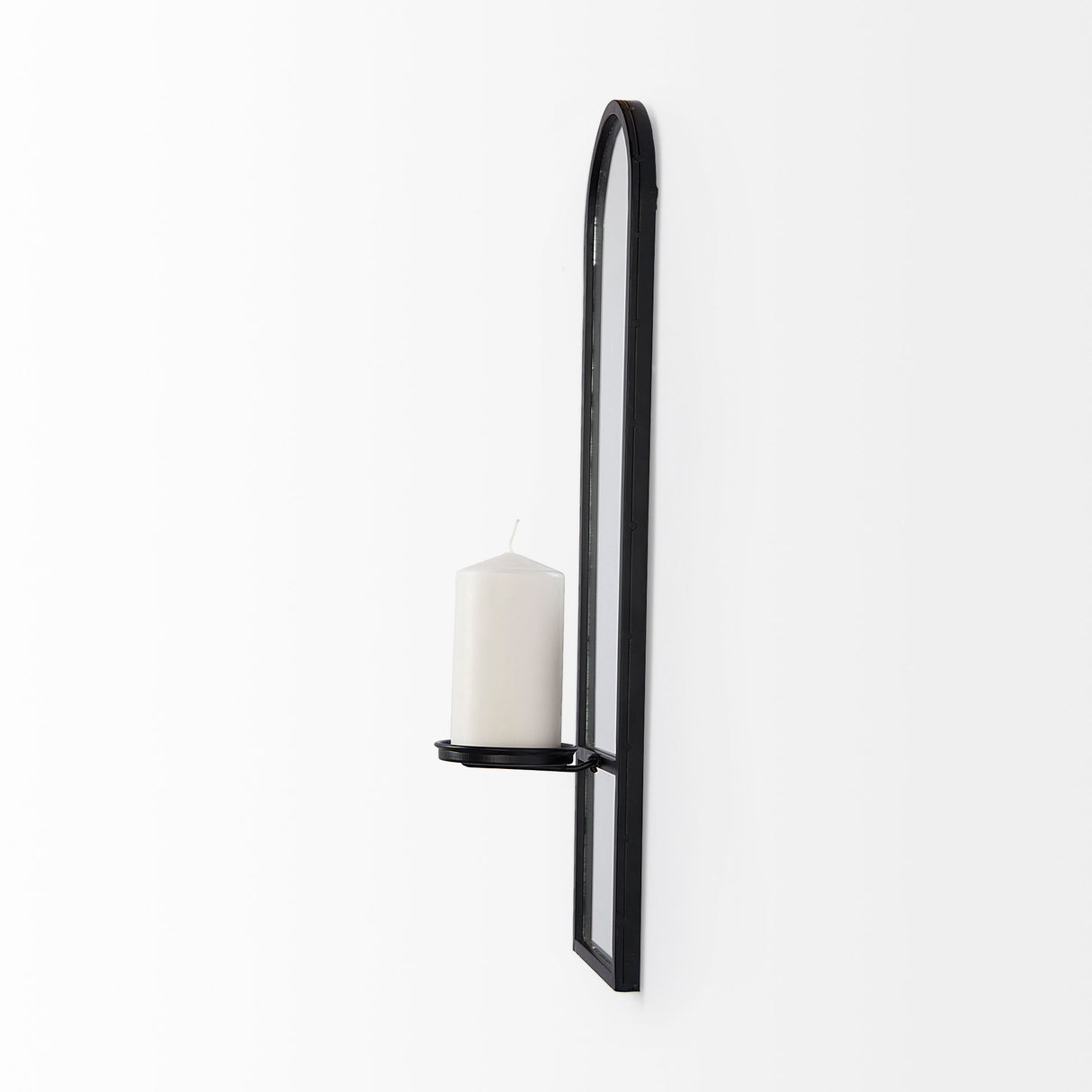 Evianna 7L x 7W x 25H Mirrored W/Black Metal Frame Wall Candle Holder from Mercana - Luna Furniture