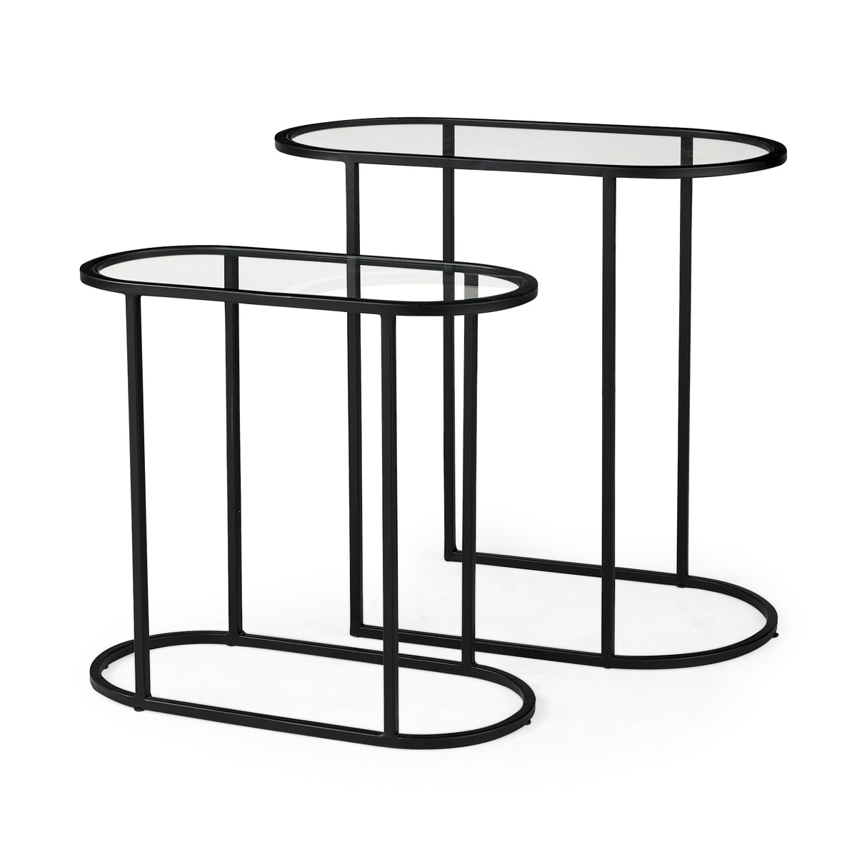 Celine 24.2 L x 12.6 W x 22.4 H Set of Two Black/Silver Metal and Glass Nesting Accent Tables from Mercana - Luna Furniture