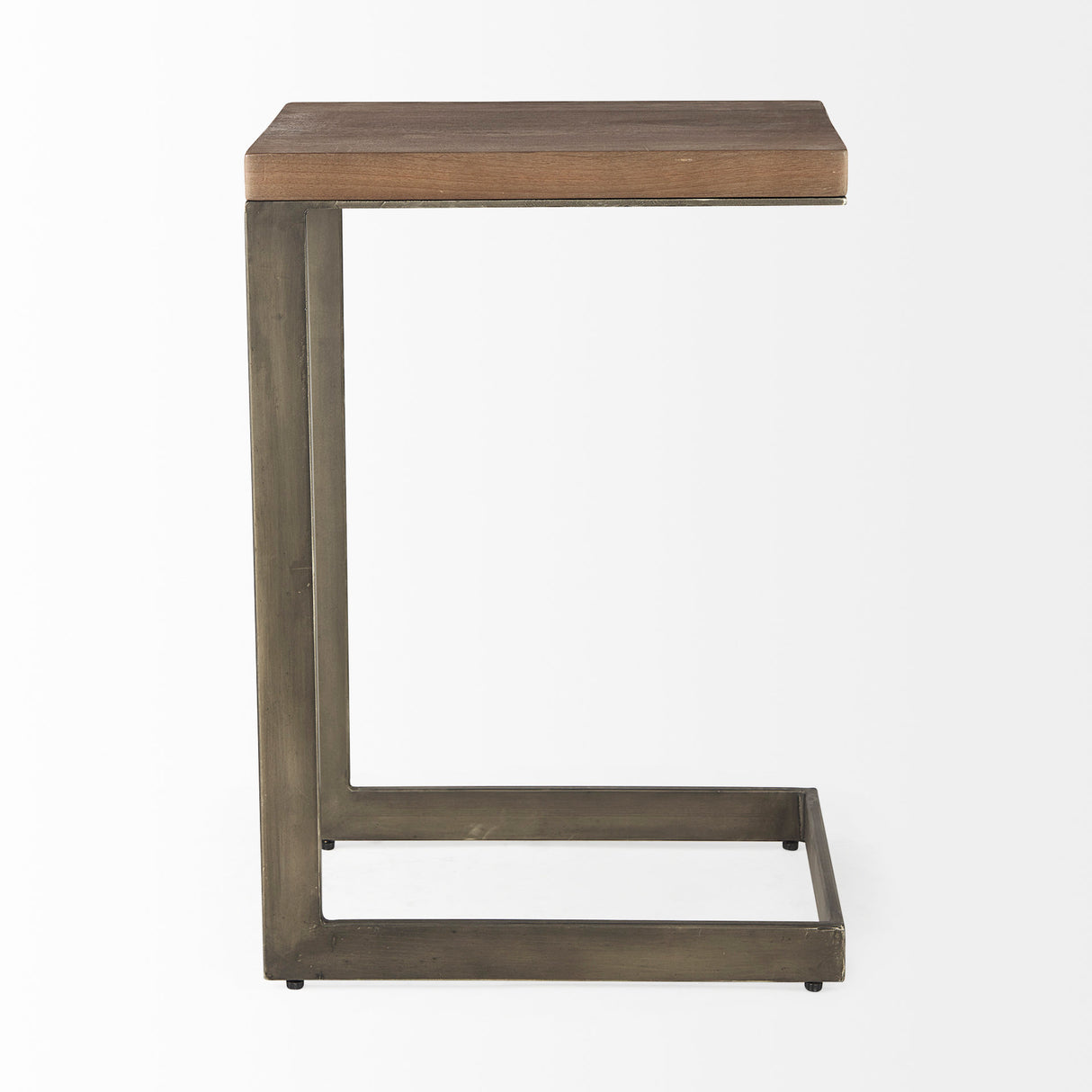 Faye 14L x 18W x 26H Medium Brown Wood W/ Antique Nickel Finished Metal Base C Side Table from Mercana - Luna Furniture