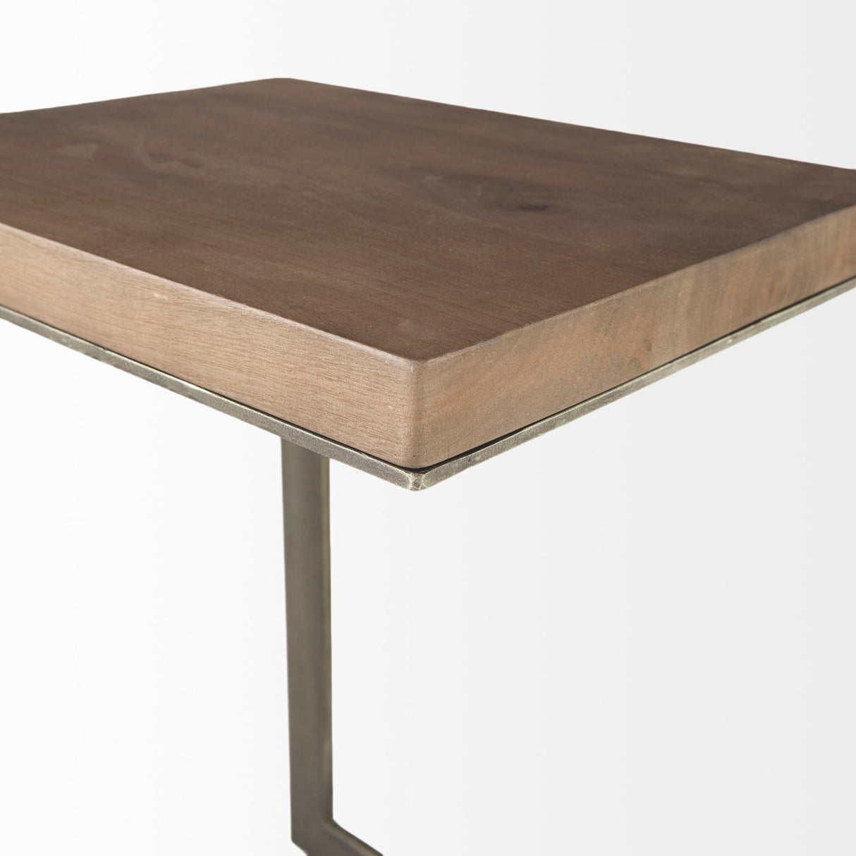 Faye 14L x 18W x 26H Medium Brown Wood W/ Antique Nickel Finished Metal Base C Side Table from Mercana - Luna Furniture